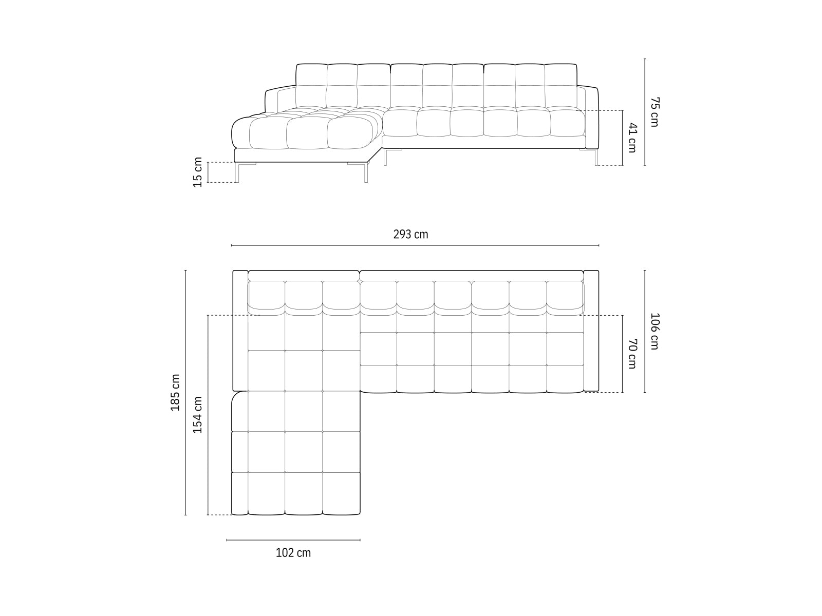 Modernes 5-Sitzer Ecksofa links Bali in edlem Black-Bluvel, perfekt für stilvolle Wohnzimmer und gemütliche Abende.