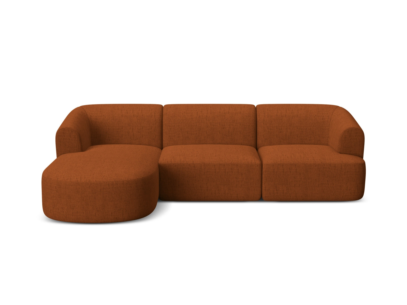 Modulares 4-Sitzer Ecksofa Campi in warmem Brick-Moly, ideal für moderne Wohnräume, bietet Komfort und Flexibilität.