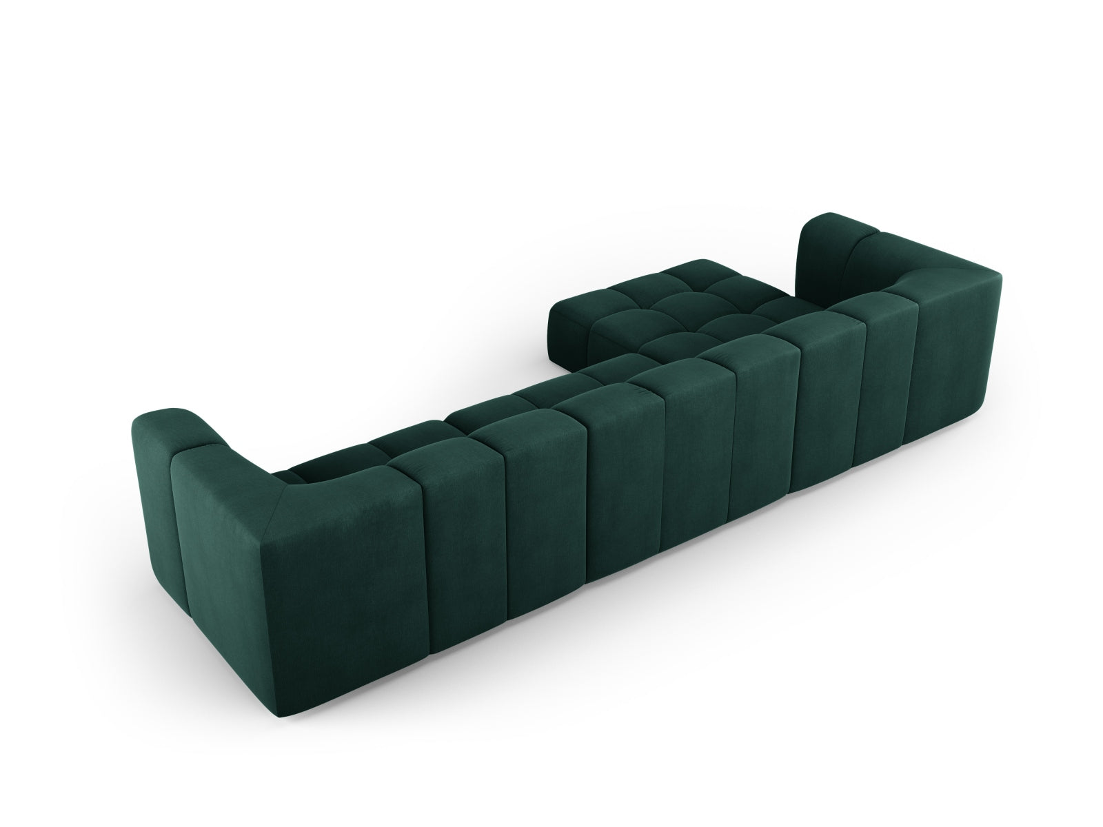 Elegantes 5-Sitzer Ecksofa Moritz in stilvollem Flaschengrün, perfekt für gemütliche Abende und modernes Wohndesign, erhältlich bei Cosmopolitan Design.