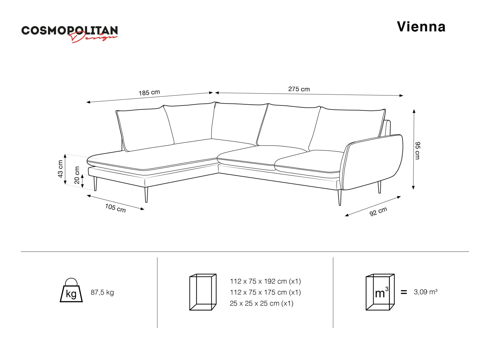 Elegantes 6-Sitzer Ecksofa links in dezenten Grautönen, perfekt für entspannte Abende und geschmackvolle Wohnräume.