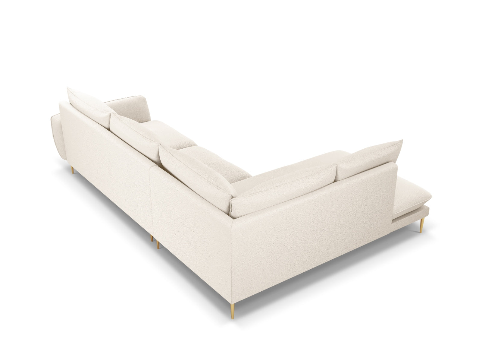 Bequemes, modernes Ecksofa links im Boucle-Stil, 6 Sitzer, 185 cm, in sanftem Beige, perfekt für stilvolle Wohnzimmer.