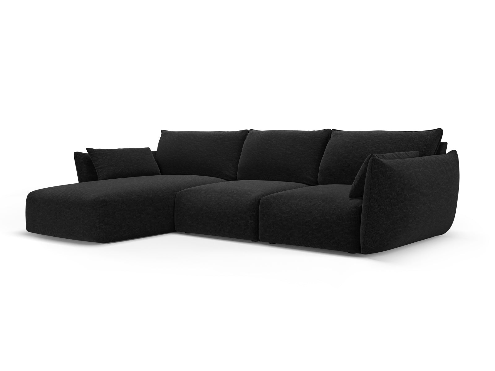 Modernes 5-Sitzer Ecksofa links Matera in edlem Schwarz, perfekt für gemütliche Abende und geschmackvolle Wohnräume.