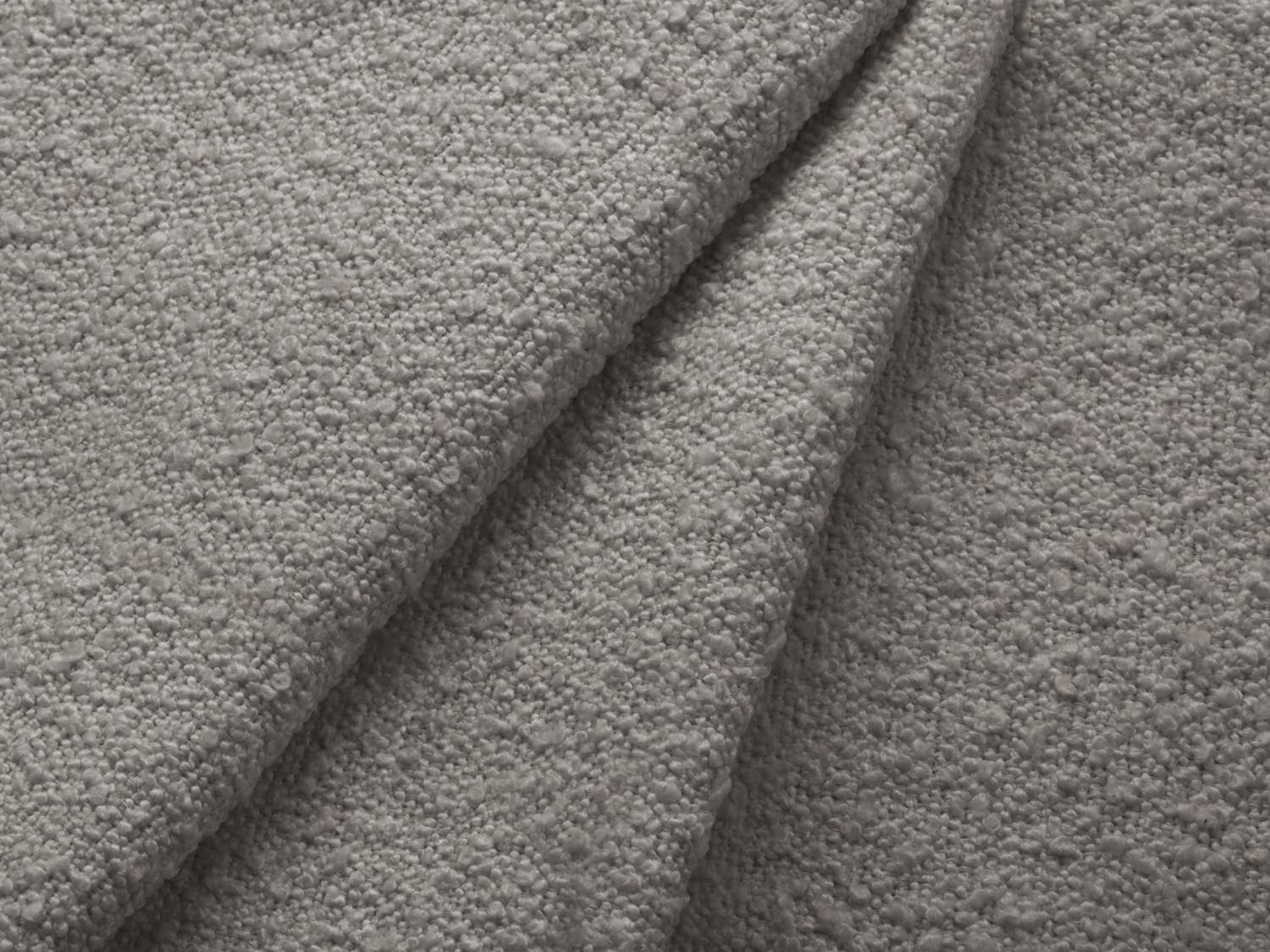 Modernes Kyoto Boucle Ecksofa in stilvollem Grau, rechtsseitig, bietet Schlaffunktion und Stauraum für optimalen Komfort und Funktionalität.
