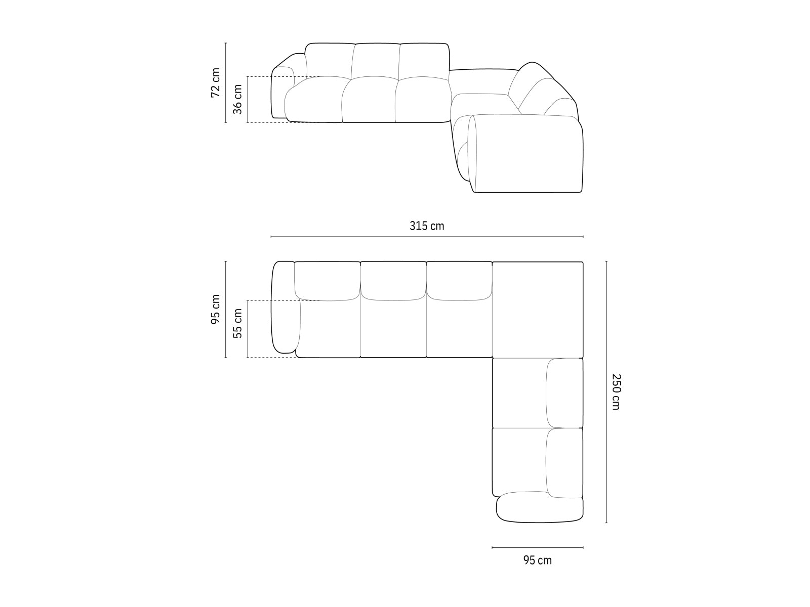 Beige Nolio Ecksofa rechts, 4-Sitzer, 250 cm, stilvolles Möbel für moderne Wohnräume, vereint Eleganz und hohen Sitzkomfort.