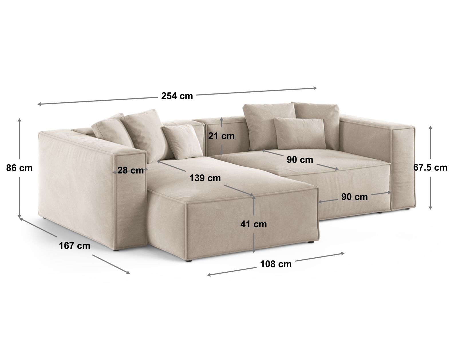 Modernes 3-Sitzer Ecksofa Aveiro in Sand-Casino, perfekt für gemütliche Ecken und stilvolle Einrichtung, von Cosmopolitan Design.