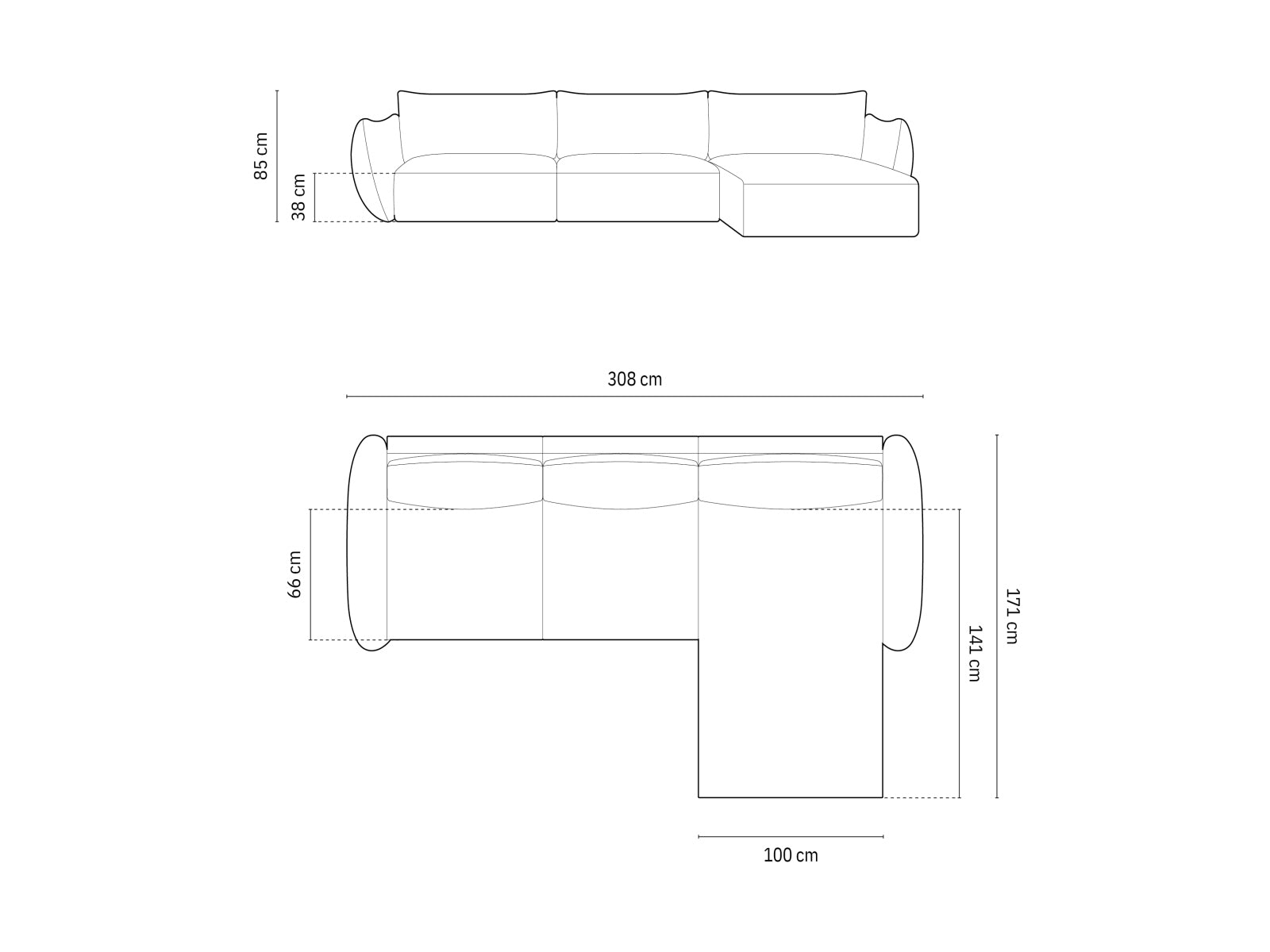 Gemütliches 4-Sitzer Ecksofa rechts Matera in edlem Schwarz, perfekt für stilvolle Wohnzimmer und entspannte Abende, von Cosmopolitan Design.