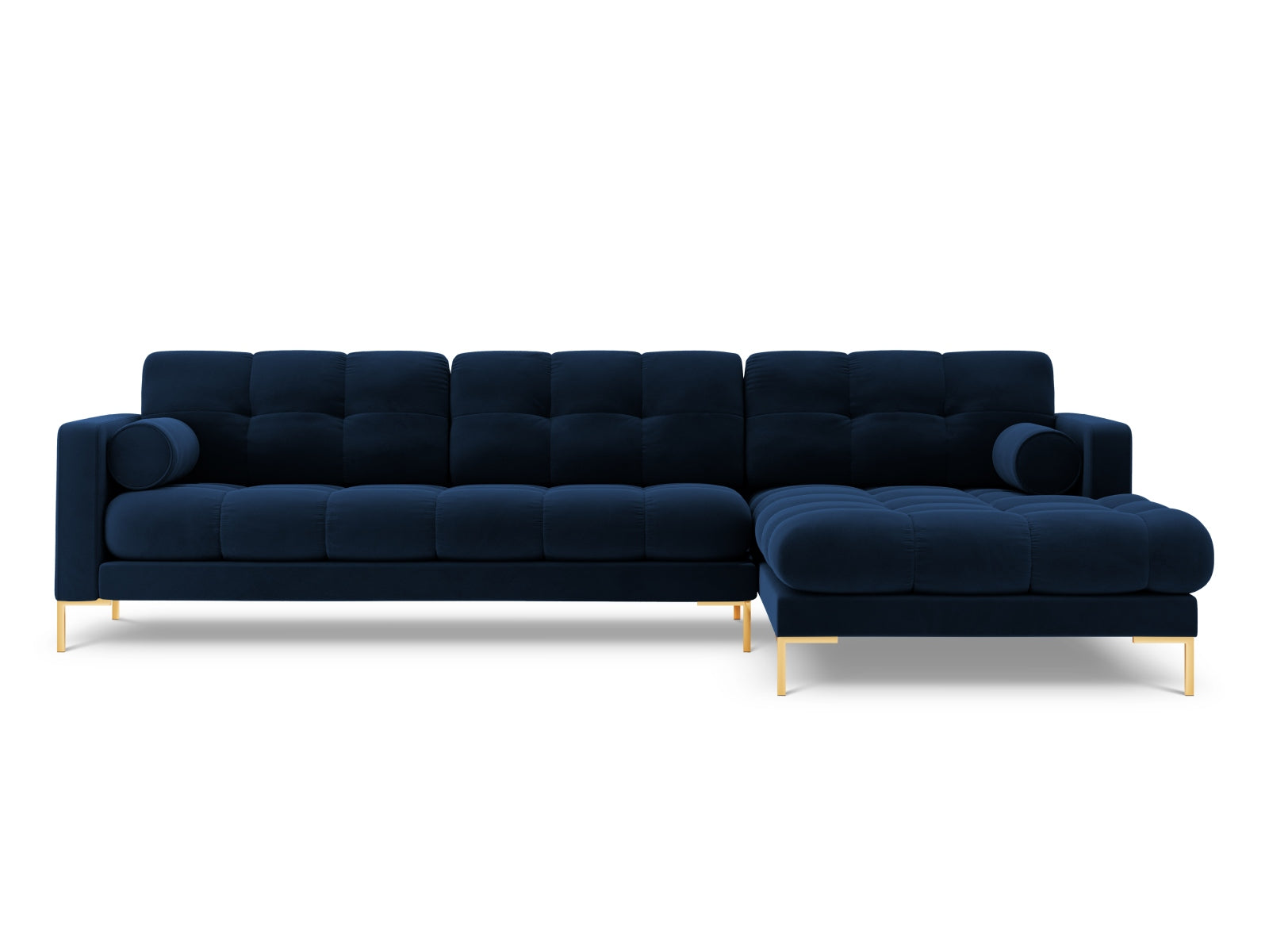 Stylisches 5-Sitzer Ecksofa rechts Bali in Royal Blue-Bluvel, perfekt für gemütliche Abende und moderne Wohnkonzepte.