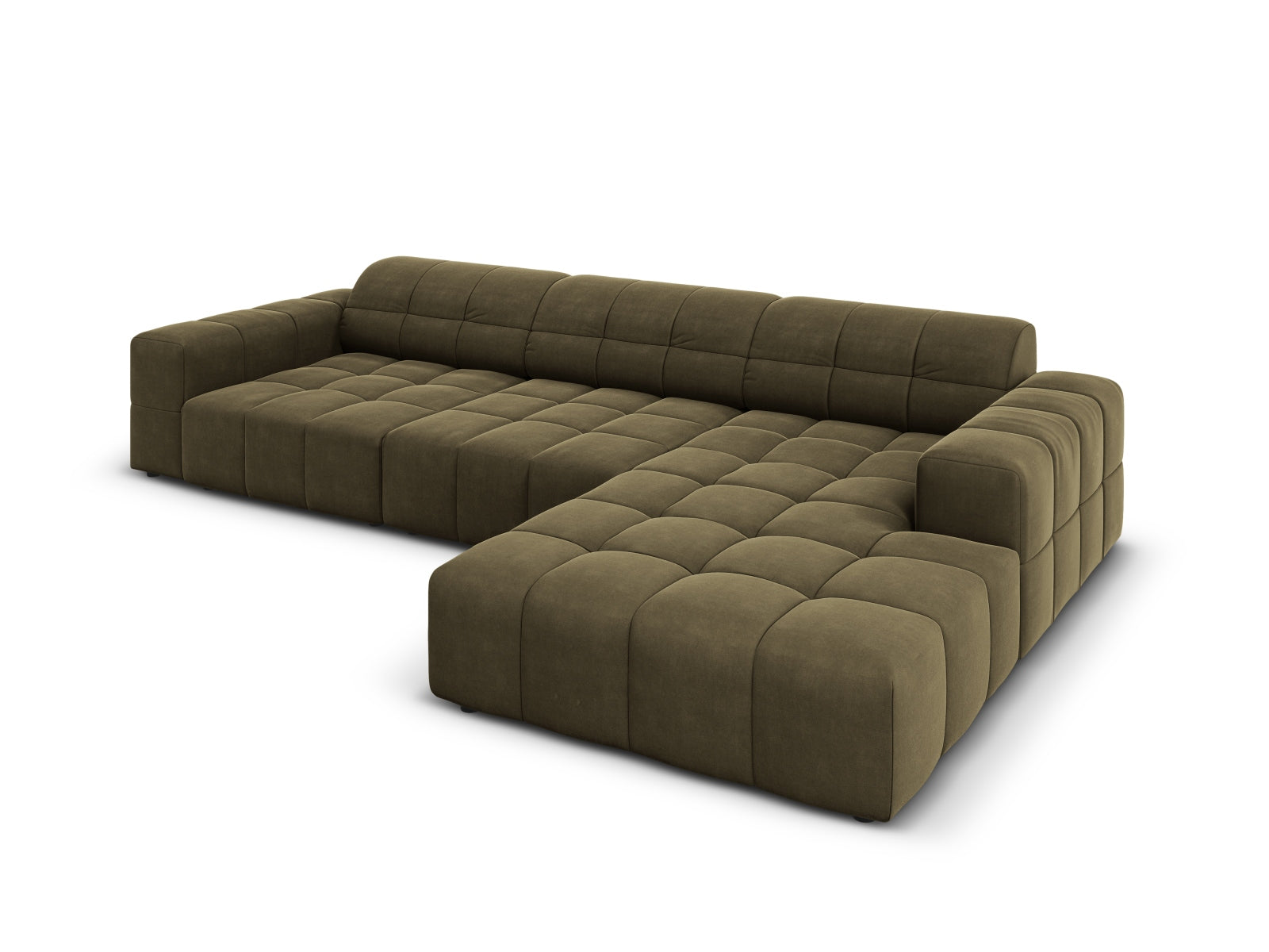 Modernes Chicago Velour Ecksofa in Green-Bluvel, 4-Sitzer, 166cm, perfekt für gemütliche und stilvolle Wohnambiente.