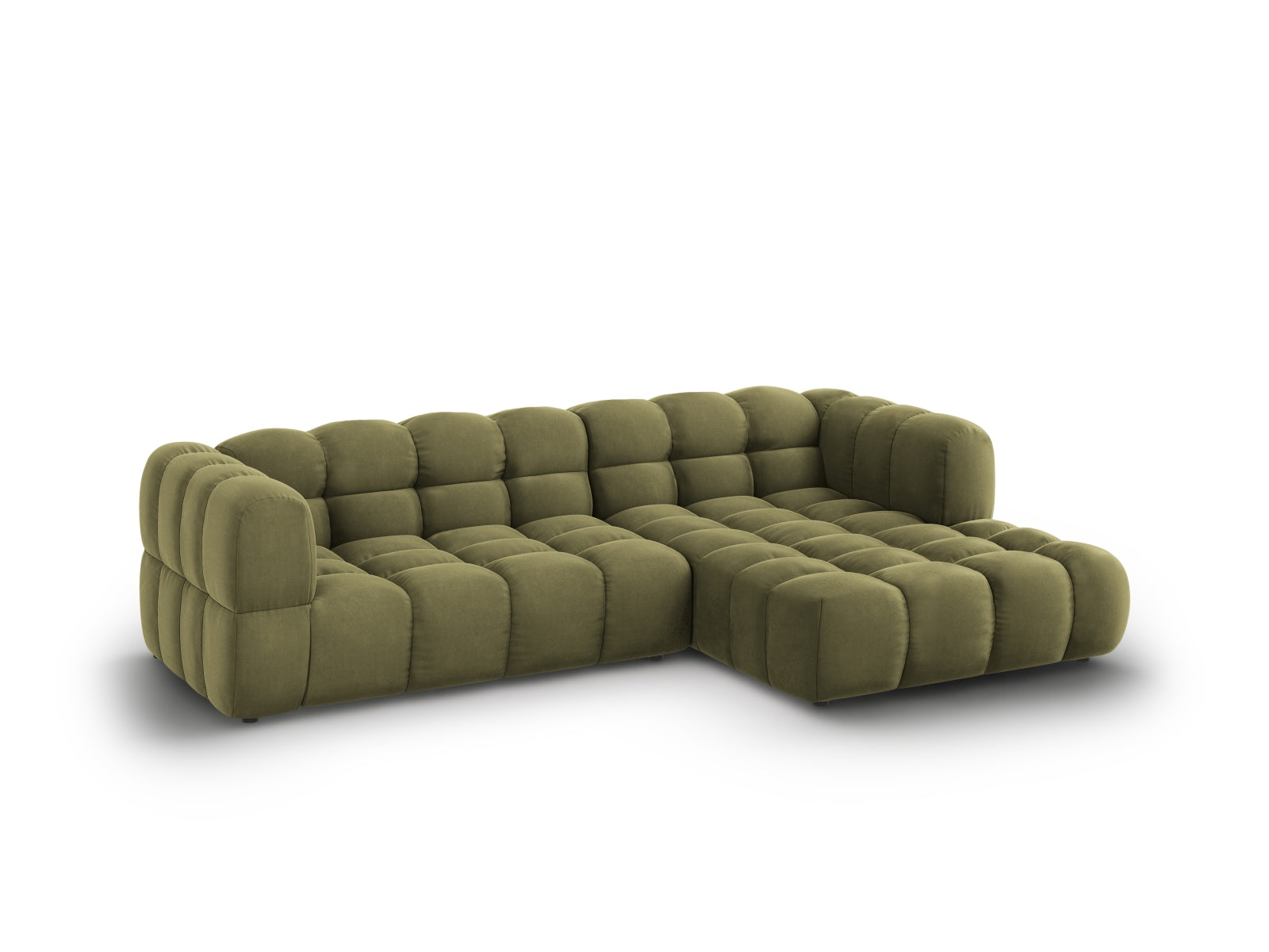 Elegantes modulares Ecksofa in zartem Hellgrün, 4-Sitzer mit rechteckigem Design, ideal für moderne Wohnräume und gesellige Abende.