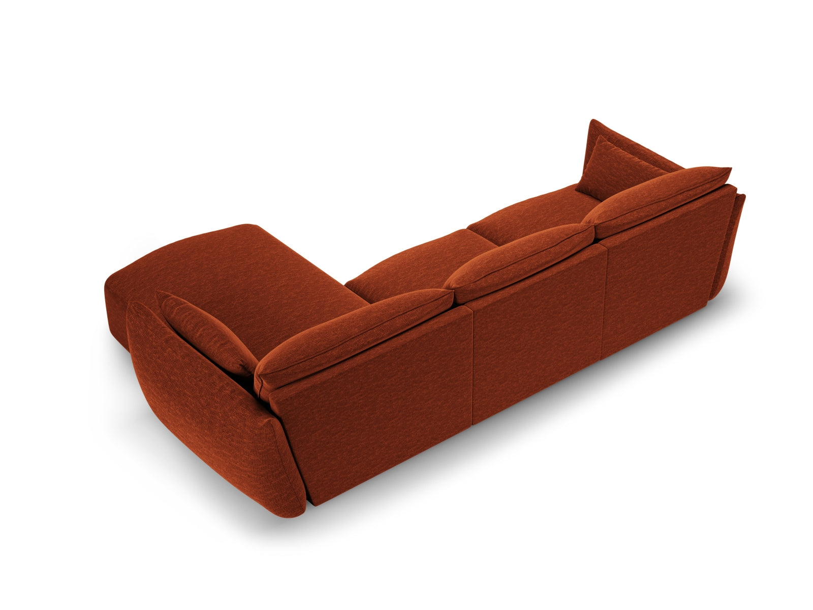 Elegantes 5-Sitzer Ecksofa rechts Matera in warmem Terracotta, ideal für stilvolle Wohnräume und entspannte Stunden von Cosmopolitan Design.