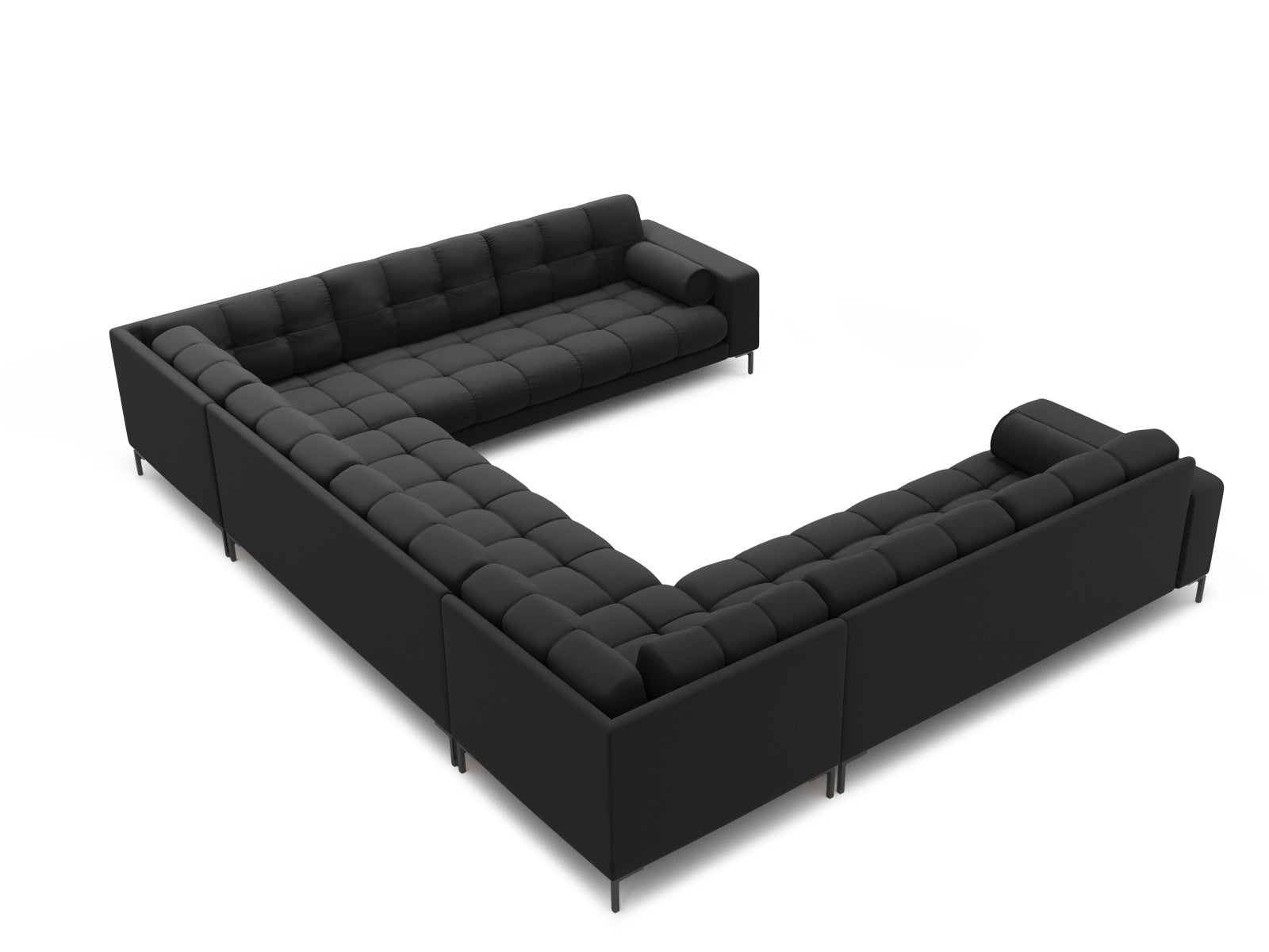 Elegantes 9-Sitzer Ecksofa Bali in dunklem Grau, ideal für große Räume und gesellige Zusammenkünfte, vereint Komfort und modernes Design.