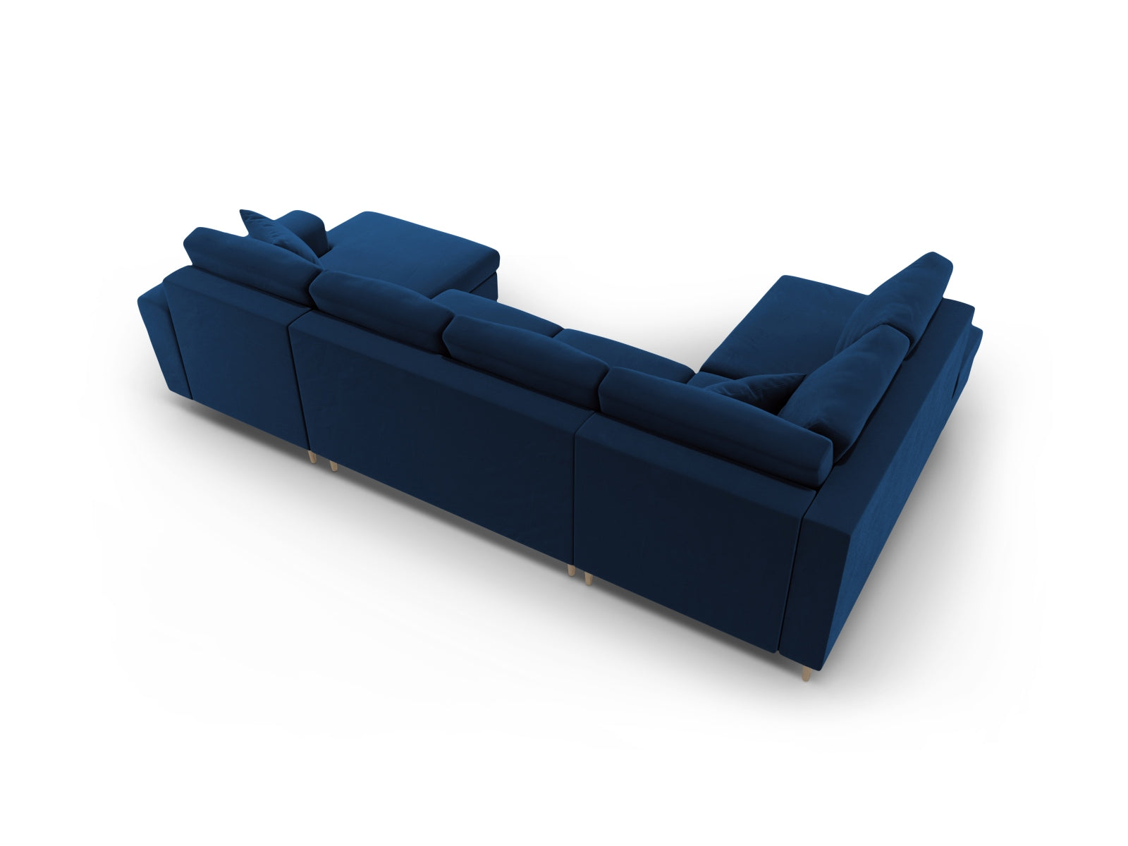 Elegantes Kyoto Velour Panoramic Sofa in Royal Blue-Riviera, 7-Sitzer mit cleverem Stauraum und gemütlicher Schlaffunktion für Übernachtungsgäste.