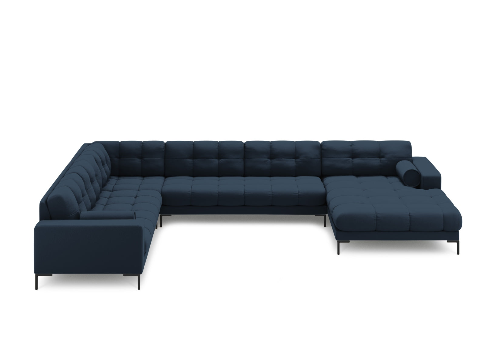 Elegantes 7-Sitzer Ecksofa links Panoramic Bali in stilvollem Blue-Neve, ideal für moderne Wohnräume, erhältlich bei KAQTU Design AG.
