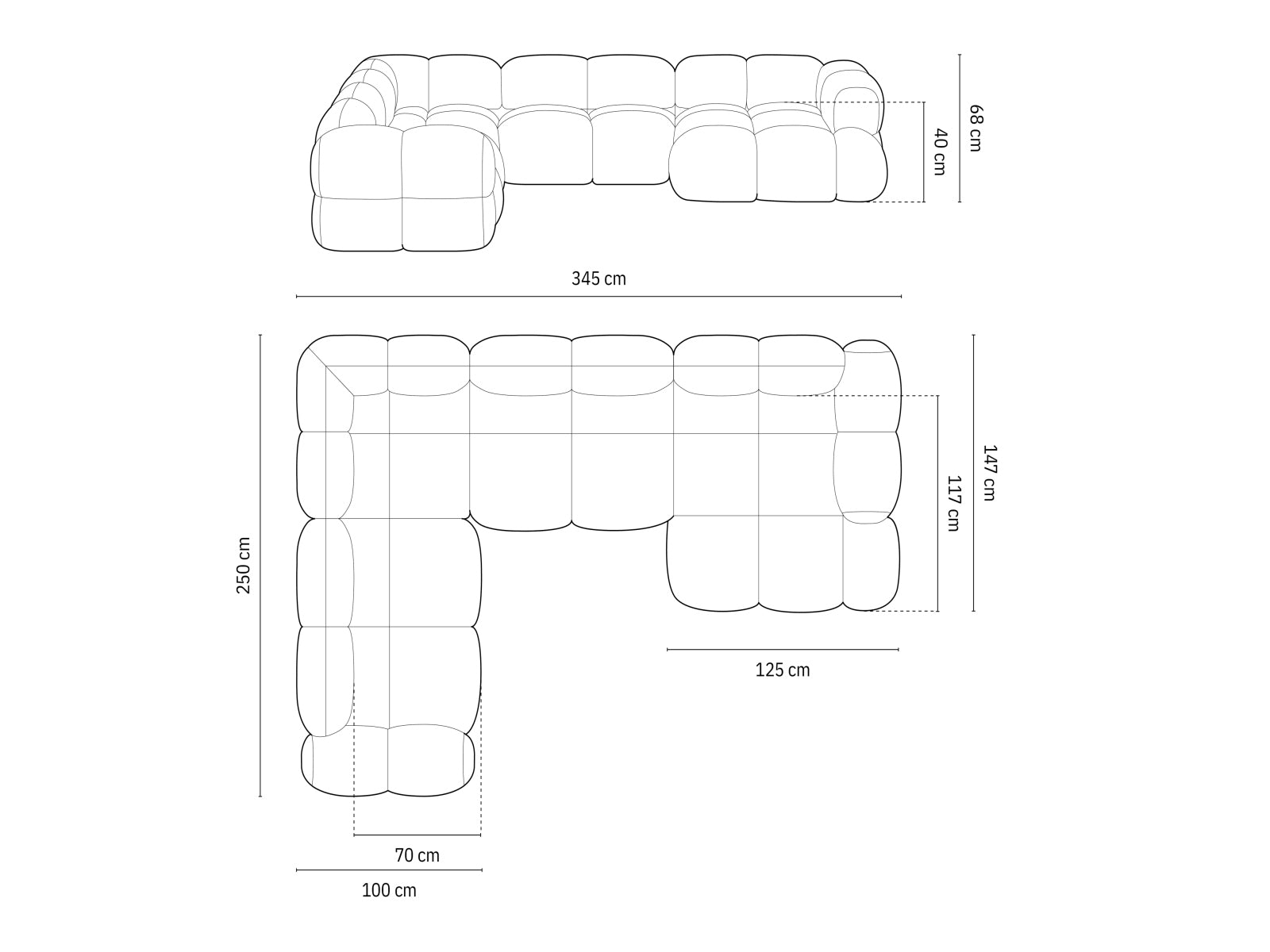 Elegantes Loretto Panoramic Ecksofa links, 5 Sitzer, 250cm, ideal für stilvolle und komfortable Wohnbereiche von Cosmopolitan Design.