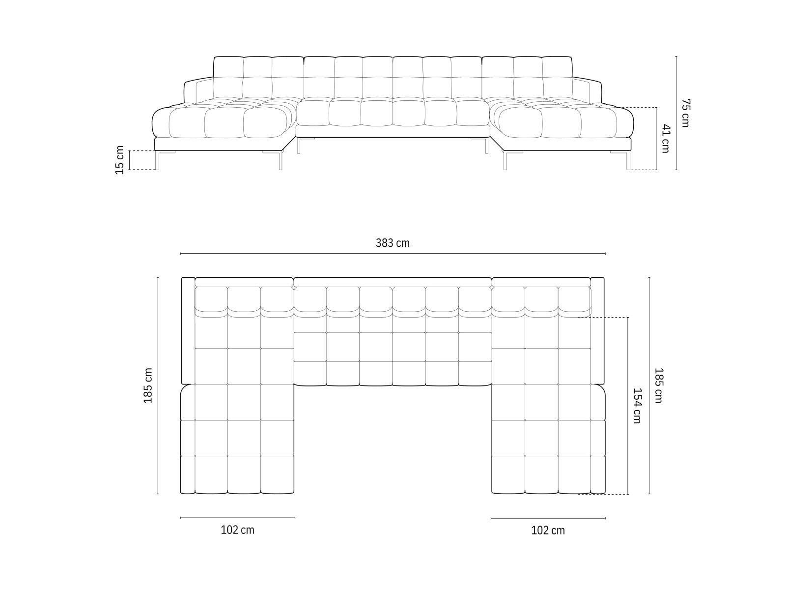 Elegantes 7-Sitzer Panoramic Sofa Bali von Cosmopolitan Design, ideal für moderne Wohnlandschaften und gesellige Abende.