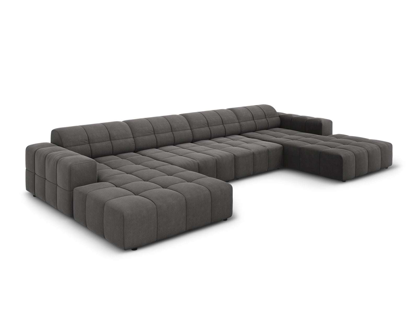 Elegantes Chicago Velour Panoramic Sofa für 6 Personen in stilvollem Grey-Bluvel, ideal für moderne Wohnräume.