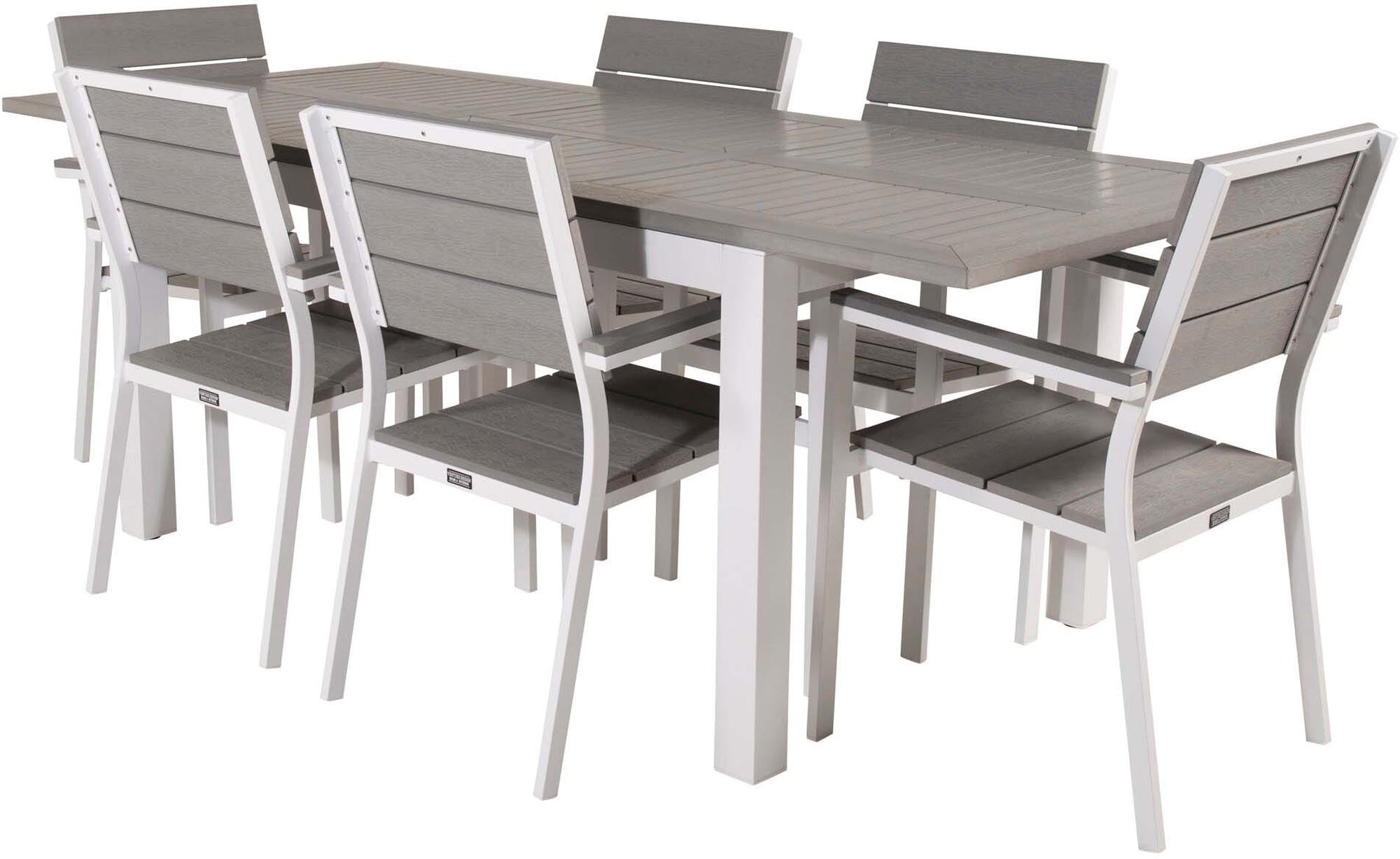 Albany Gartentischset von Venture Home: Ausziehbarer Tisch mit 6 Stühlen, ideal für Garten und Terrasse, stilvolles Design und Funktionalität.