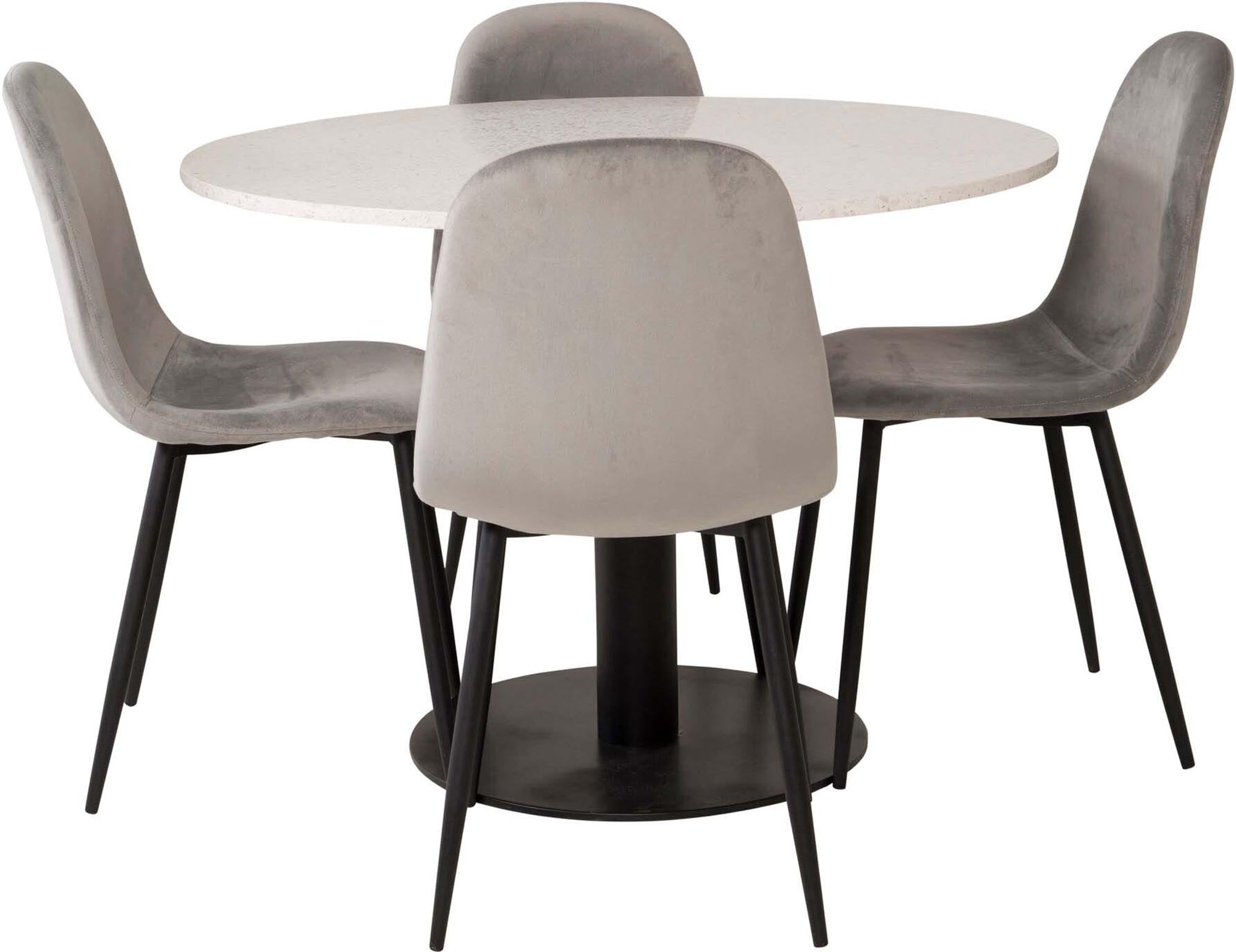 Elegantes Esszimmerset Razzia mit runden Tisch und vier stilvollen Samtstühlen, perfekt für moderne Esszimmer und gesellige Runden.