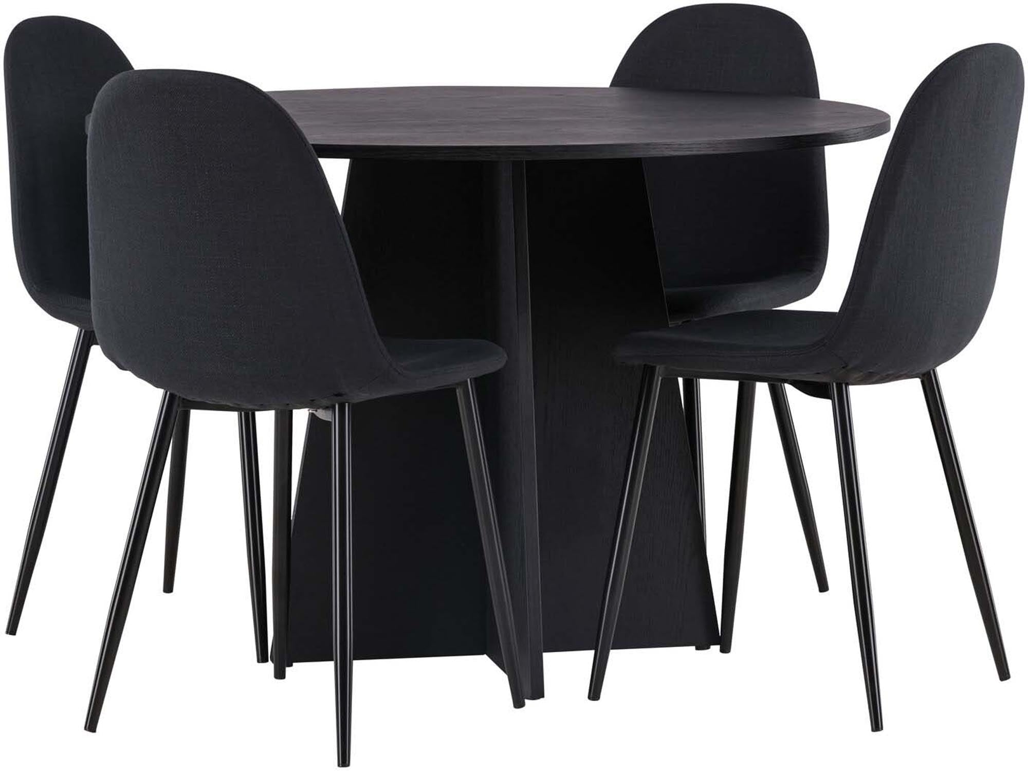 Elegantes Esszimmerset mit Bootcut-Design, bestehend aus einem runden Polar-Tisch (⌀110cm) und vier passenden Stühlen.