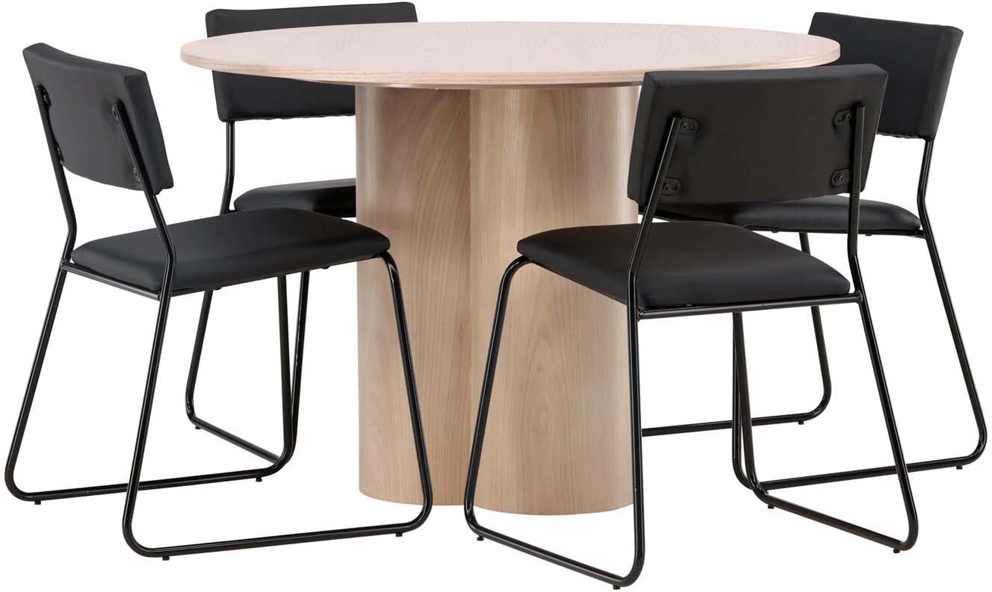 Elegantes Esszimmer Set Olivia mit Kenth Tisch (⌀110cm) und 4 stilvollen Stühlen von Venture Home. Ideal für zeitgemäße Essbereiche.