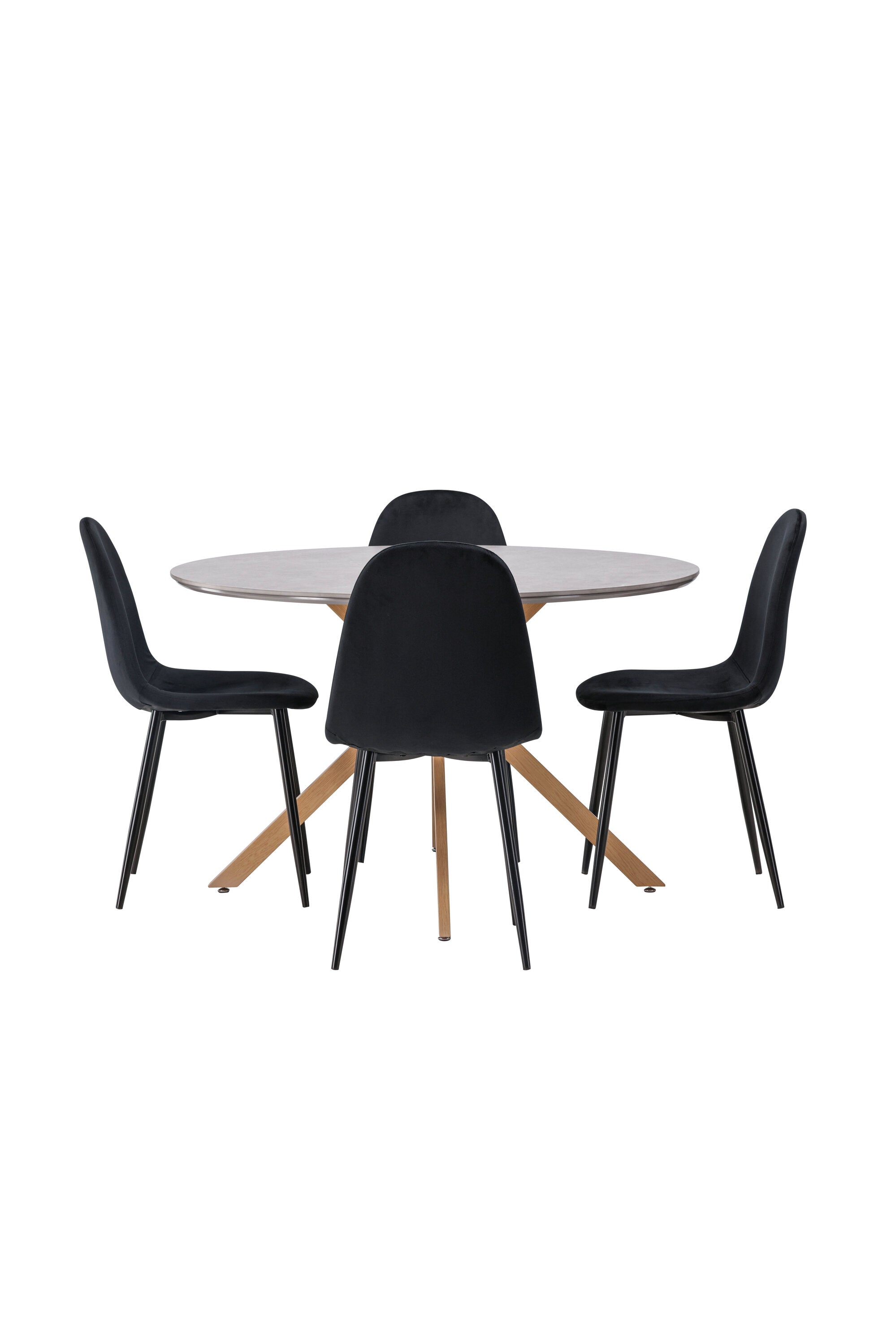 Stilvolles Esszimmerset bestehend aus einem Piazza Esstisch und vier Polar Stühlen von Venture Home, ideal für gemütliche Essensrunden.