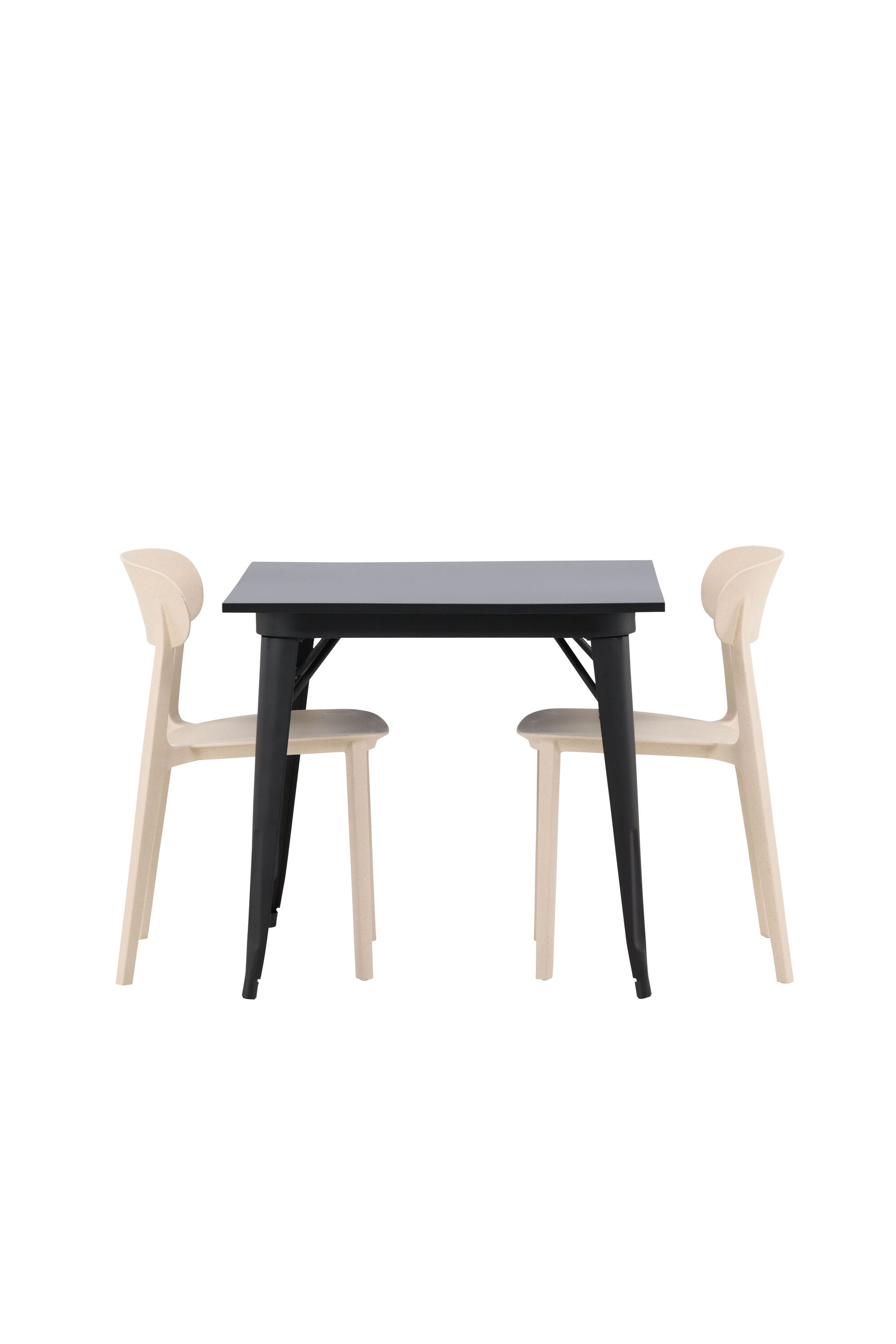 Stilvolles Esszimmerset: Tempe Tisch aus schwarzem MDF & Stahl, Åstol Stühle aus Holzverbundstoff, skandinavisches Design.