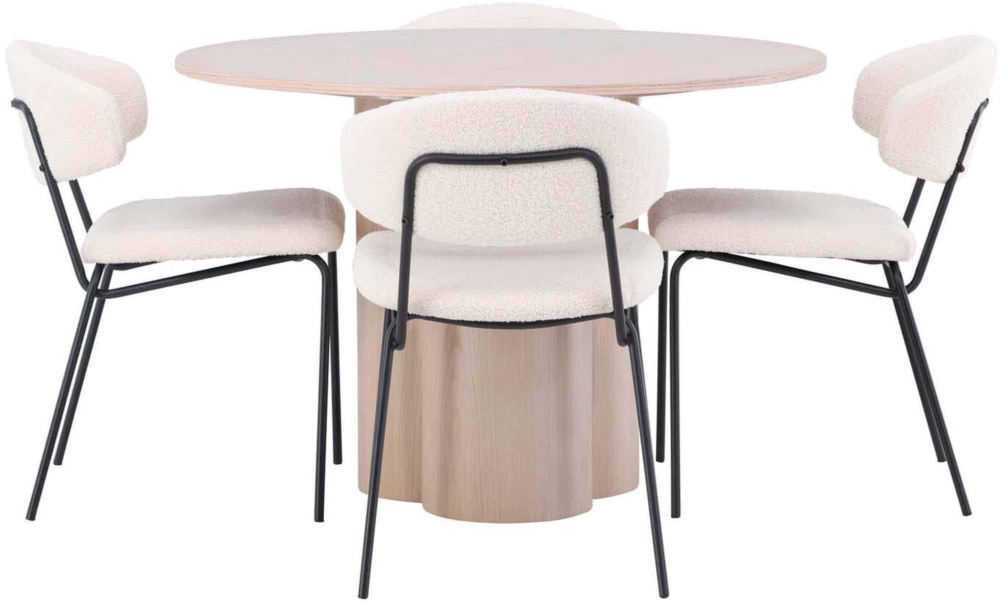 Modernes Esszimmer Set Olivia mit Chico Tisch (⌀110cm) und 4 Stühlen, ideal für stilvolle Essbereiche und gesellige Runden.
