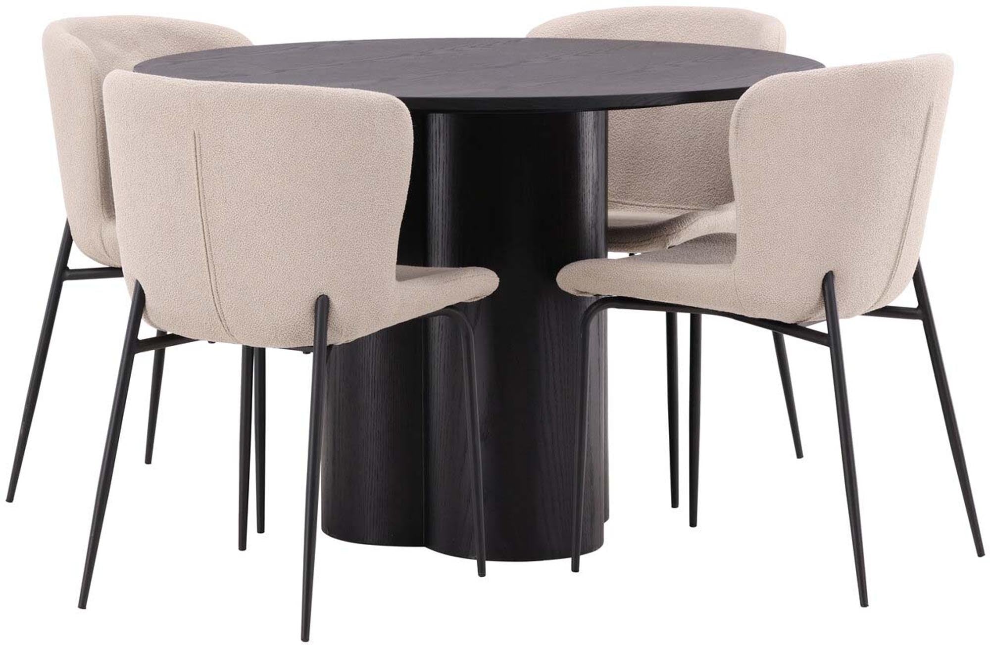 Elegantes Esszimmer Set Olivia mit runder Modesto Tischplatte (⌀110cm) und 4 stilvollen Stühlen für ein modernes Ambiente.
