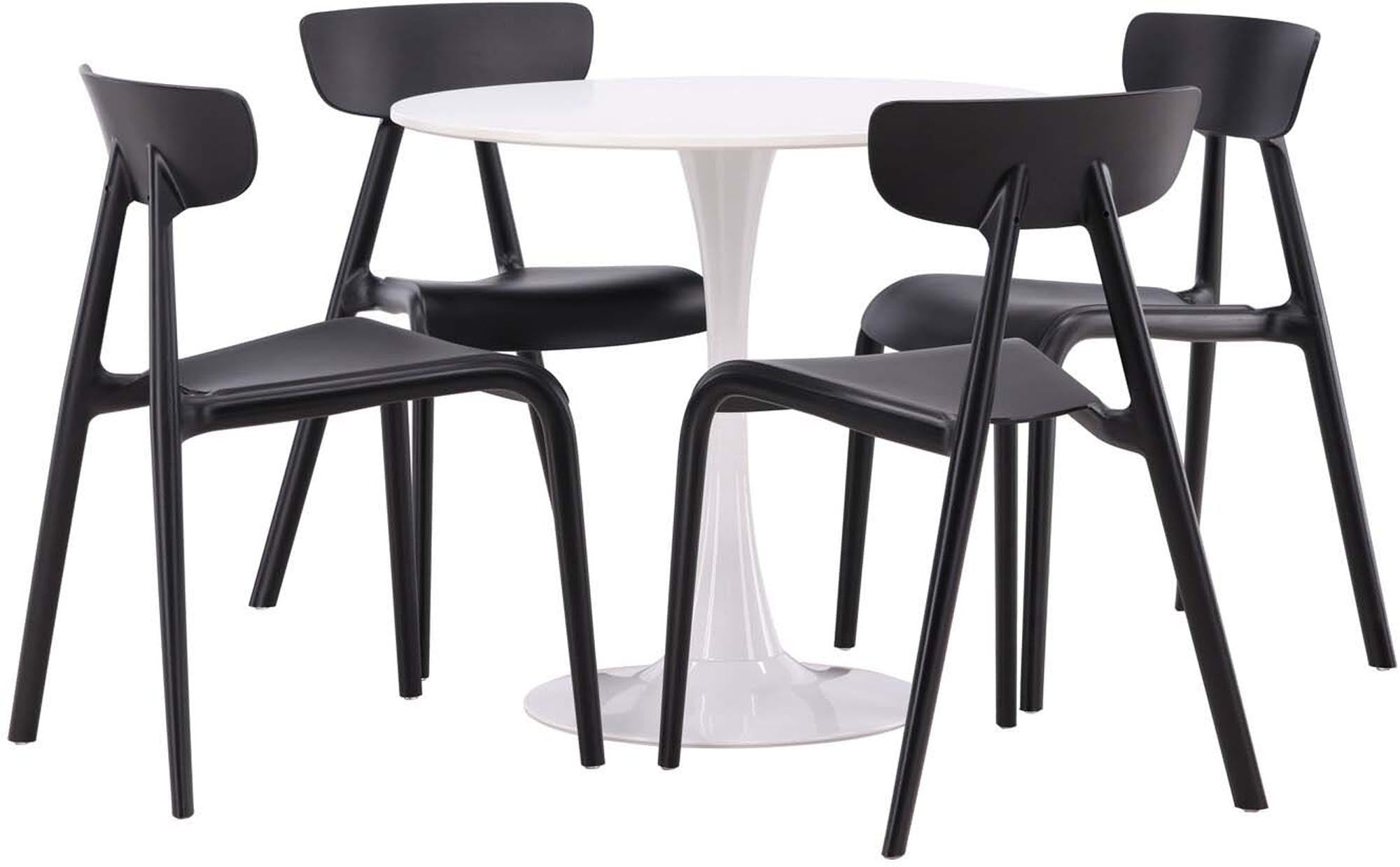 Modernes Hamden Esszimmerset mit 4 Ursholmen-Stühlen, Tisch ⌀80cm.