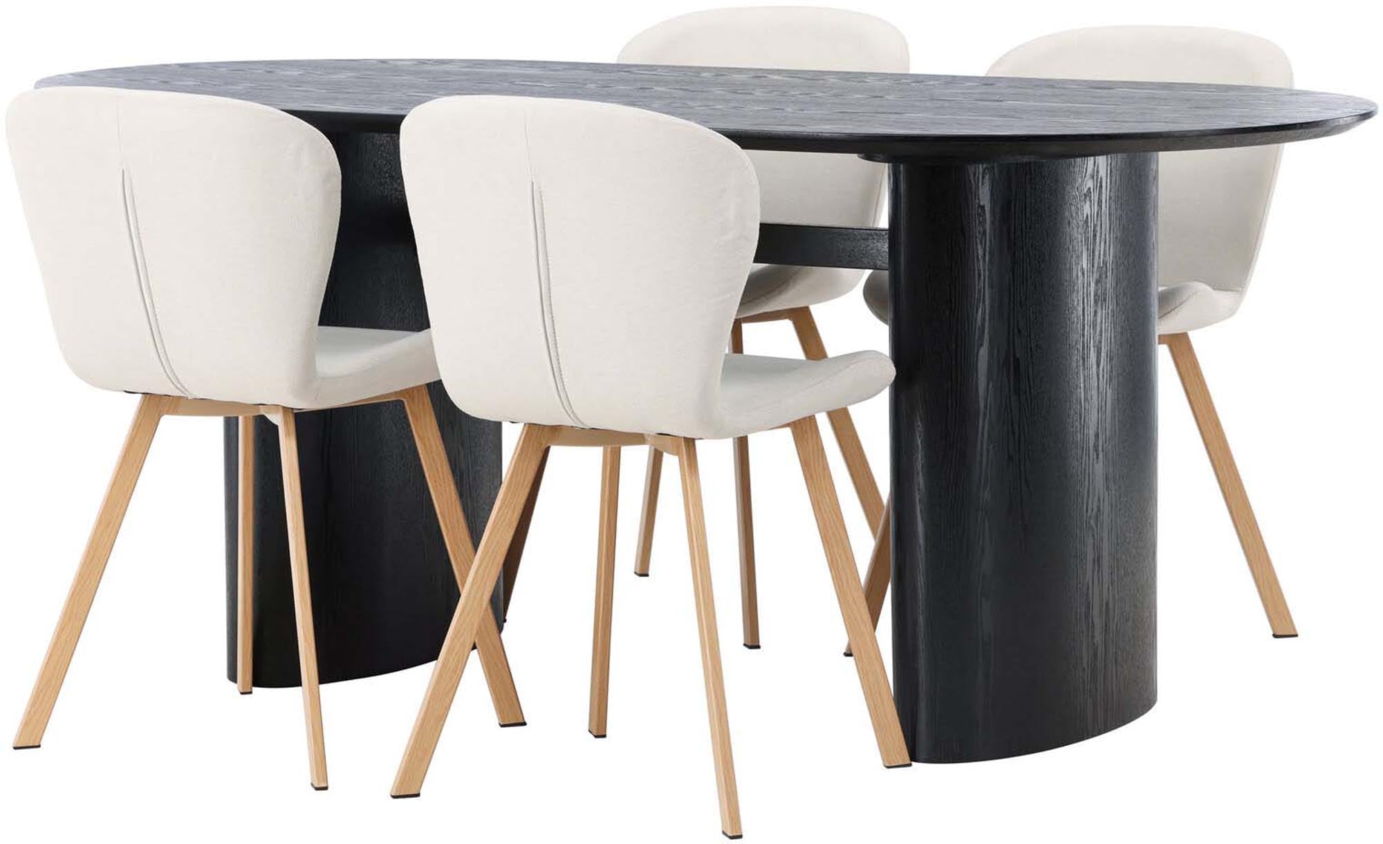 Stilvolles Esszimmerset mit einem 180 cm langen Tisch und vier geschmackvollen Stühlen, perfekt für gesellige Abendessen und Familienfeiern.