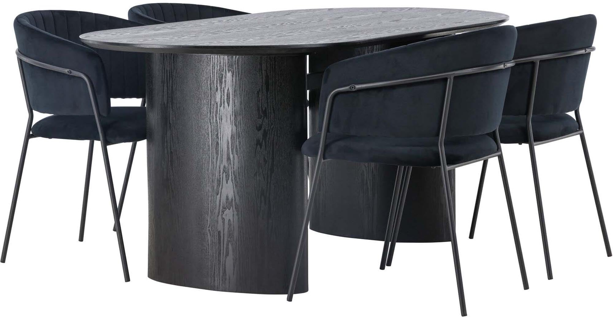 Elegantes Esszimmerset Isolde mit Selma Tisch (180 cm) und 4 Stühlen, ideal für gesellige Mahlzeiten und zeitgemäße Einrichtung.