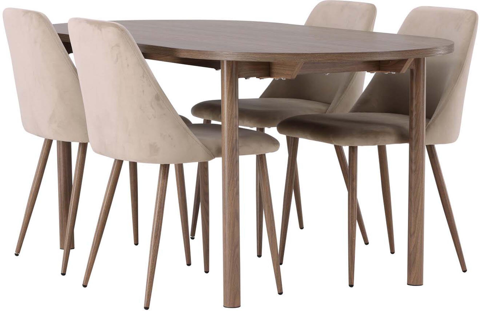 Elegantes Esszimmerset Andy mit einem 180 cm langen Tisch und vier stilvollen Stühlen der Night-Kollektion, perfekt für gemütliche Essensrunden.