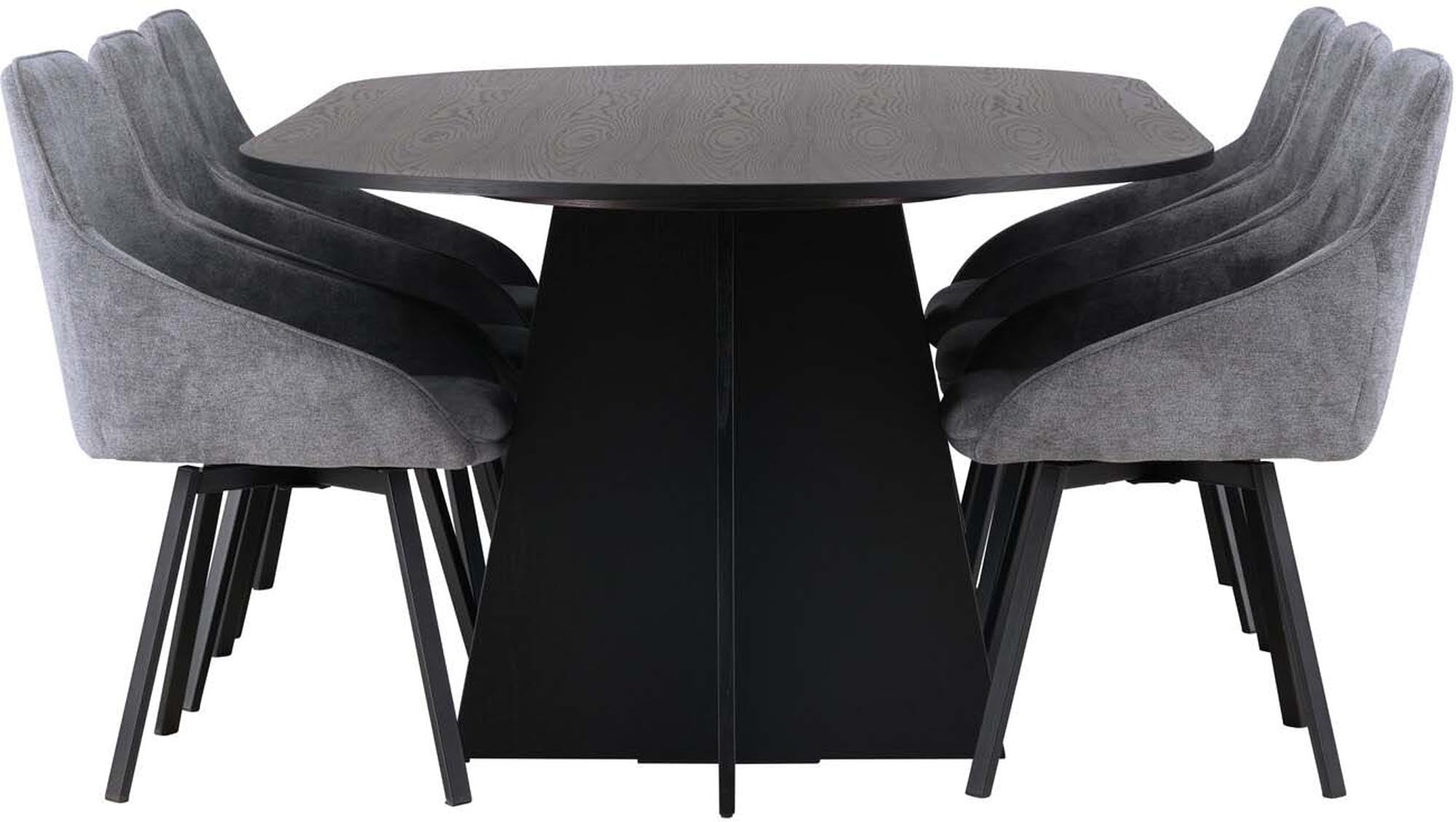 Modernes Bootcut Esszimmerset mit einem 230 cm langen Tisch und 6 stilvollen Rosie Stühlen, ideal für gesellige Abendessen und Familienfeiern.
