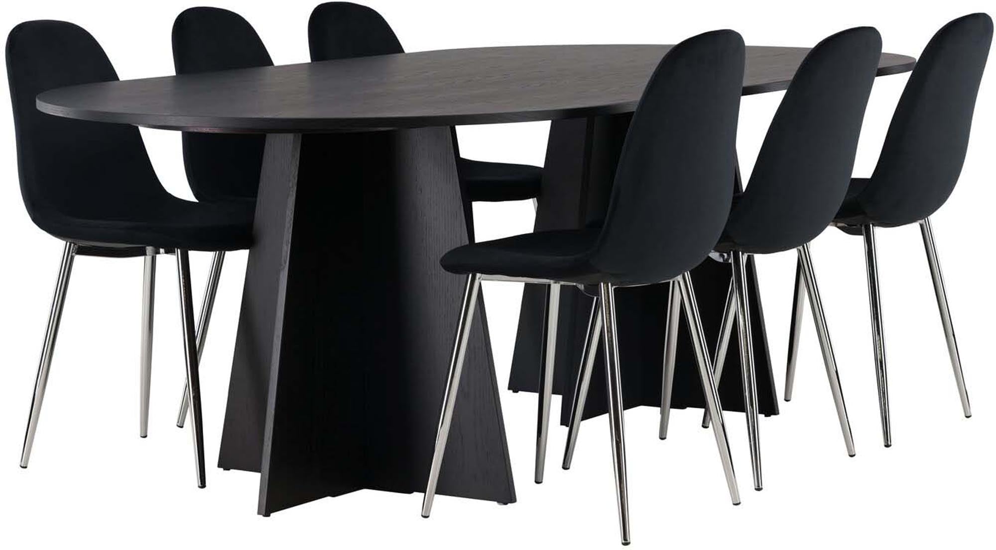 Elegantes Bootcut Esszimmerset mit 230 cm Tisch und 6 komfortablen Polar-Stühlen, perfekt für stilvolle Essbereiche und gesellige Anlässe.