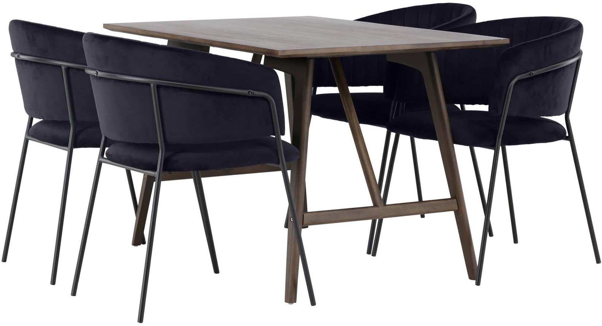 Modernes Esszimmerset bestehend aus einem 120 cm langen Tisch und 4 stilvollen Stühlen, ideal für gemütliche Familienessen.
