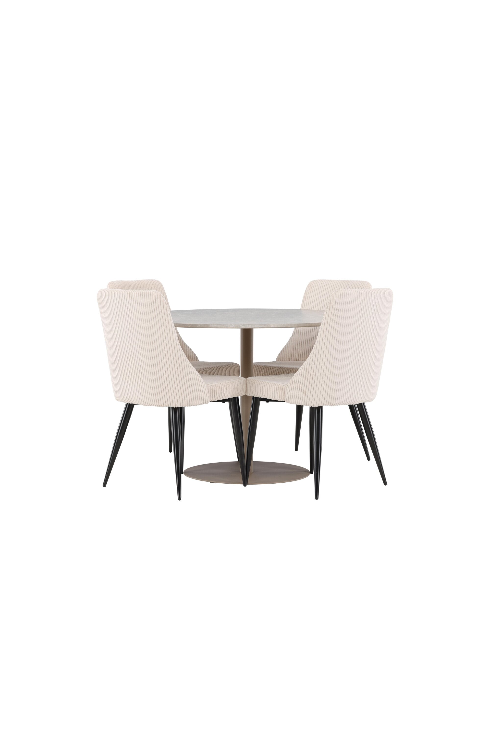 Elegantes Esstischset bestehend aus dem Lycke Esstisch und den Leone Esszimmerstühlen, ideal für stilvolle Essbereiche und gesellige Anlässe.