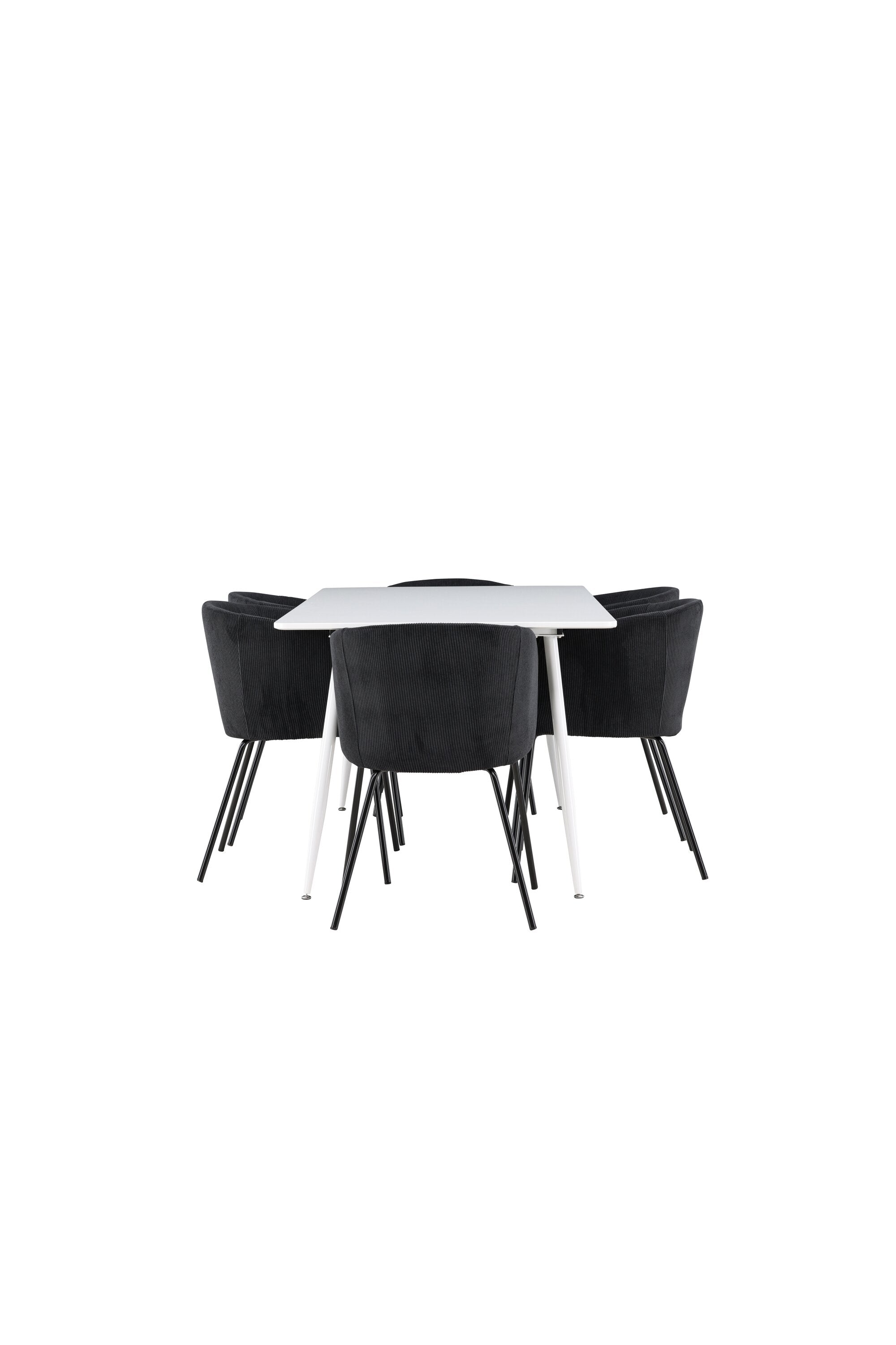 Elegantes Esstischset bestehend aus dem Silar Esstisch und den stilvollen Berit Esszimmerstühlen von Venture Home für ein modernes Ambiente.