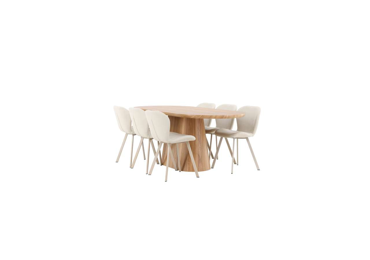 Der Esstisch Stjärnö mit Lilja Stühlen von Venture Home kombiniert stilvolles Design mit Funktionalität für Ihr Esszimmer.