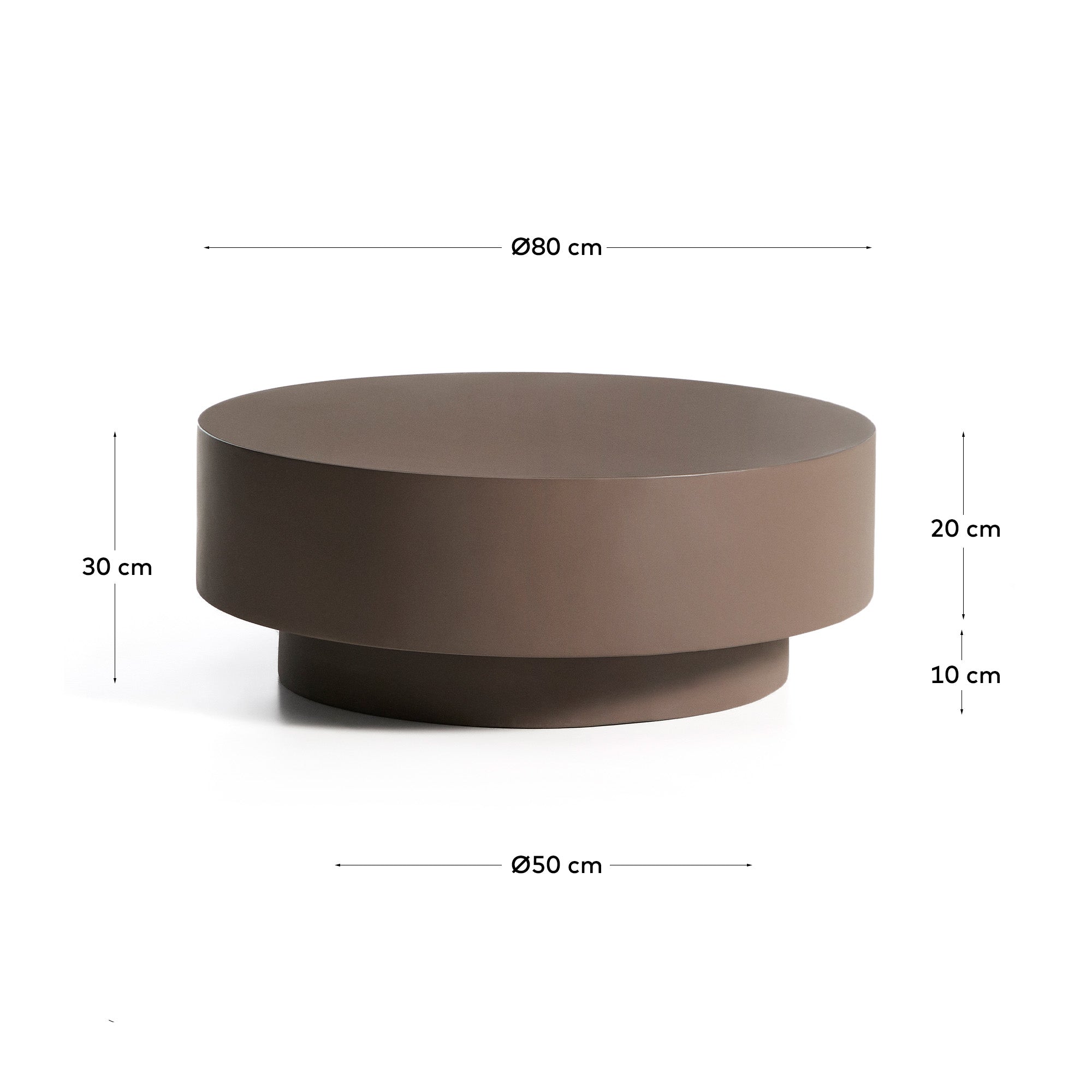Eleganter Couchtisch Garbet aus robustem braunem Zement, Ø 80 cm, ideal für stilvolle Wohnzimmer und entspannte Atmosphäre.