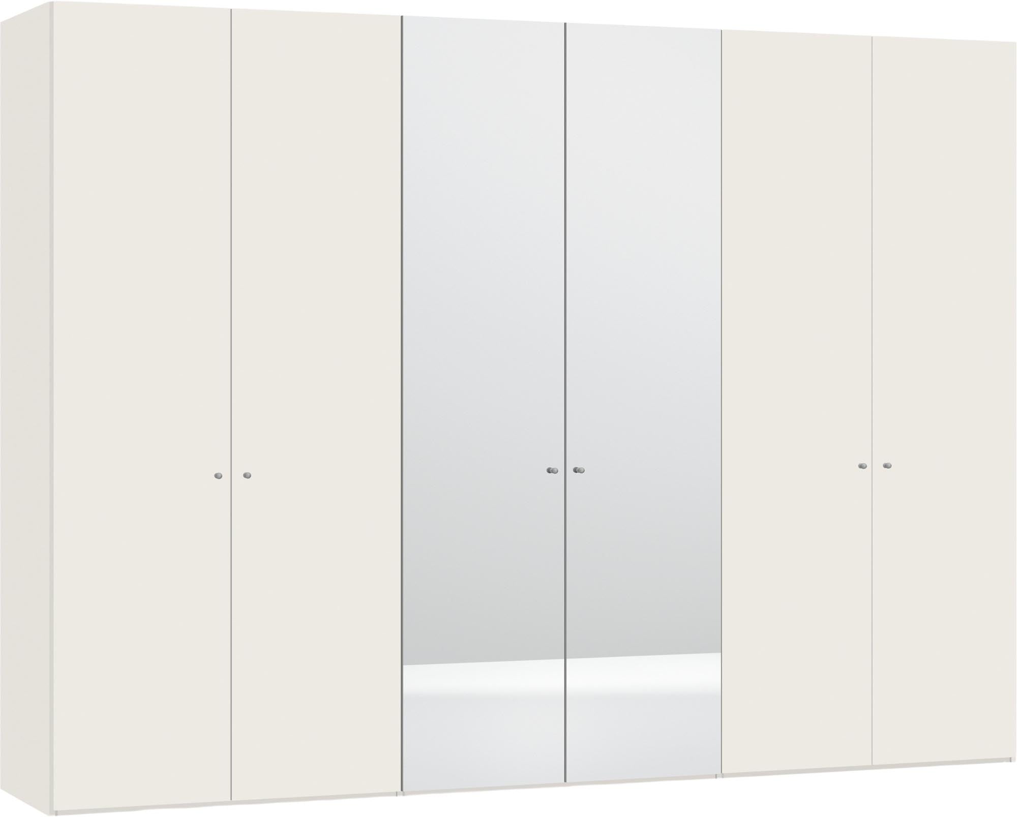 Stilvoller Jutzler Drehtürenschrank 6-türig in Cremeweiss mit Spiegel.