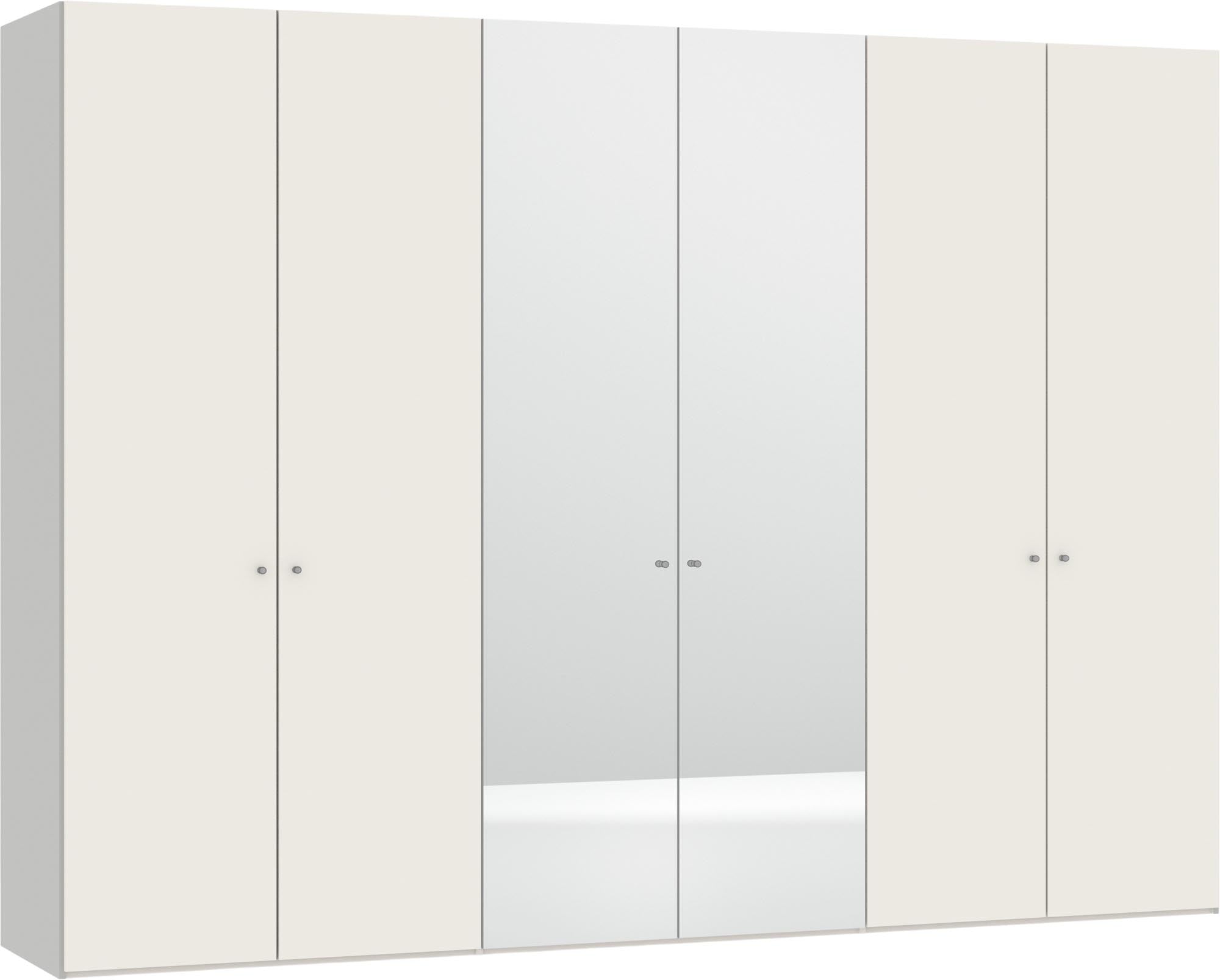 Eleganter 6-türiger Drehtürenschrank in Cremeweiss mit Spiegeln.
