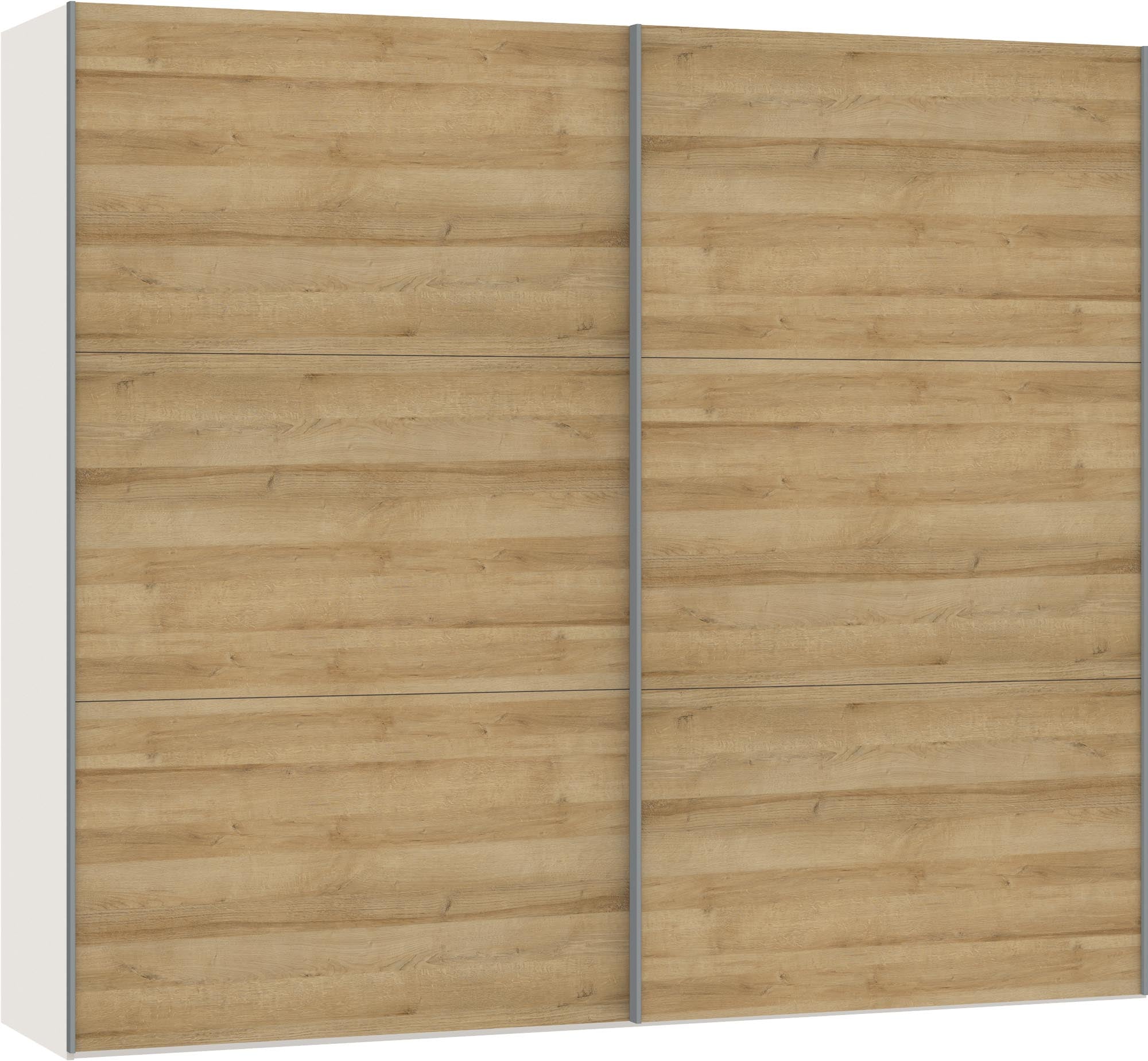 Eleganter Schwebetürenschrank M in Eiche von Jutzler, ausgestattet mit praktischem Zubehör – perfekt für eine stilvolle und funktionale Schlafzimmergestaltung.