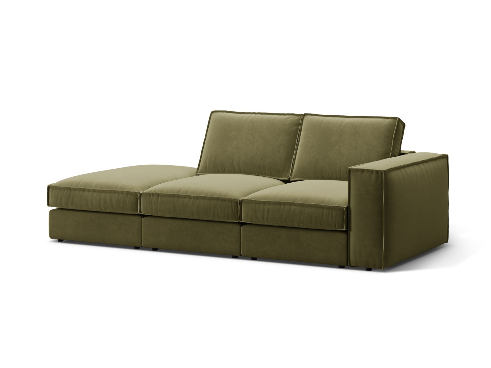 Elegantes 3-Sitzer Sofa Pola Open End links in stilvollem Green-Salvador, ideal für moderne Wohnräume, erhältlich bei KAQTU Design AG.