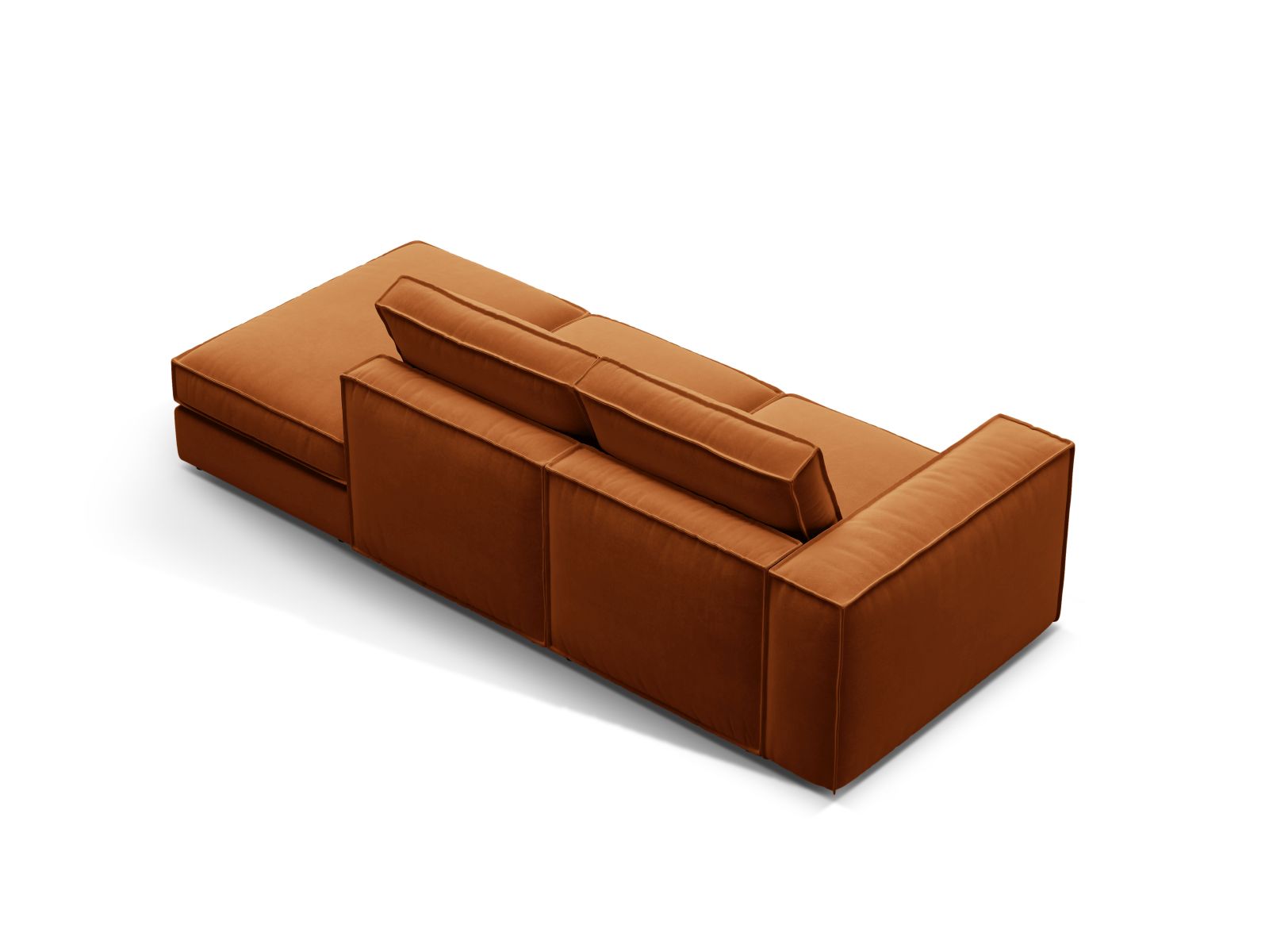 Elegantes 3-Sitzer Sofa Pola in stilvollem Terracotta, mit offenem Ende rechts, ideal für einladende und zeitgemäße Wohnräume.
