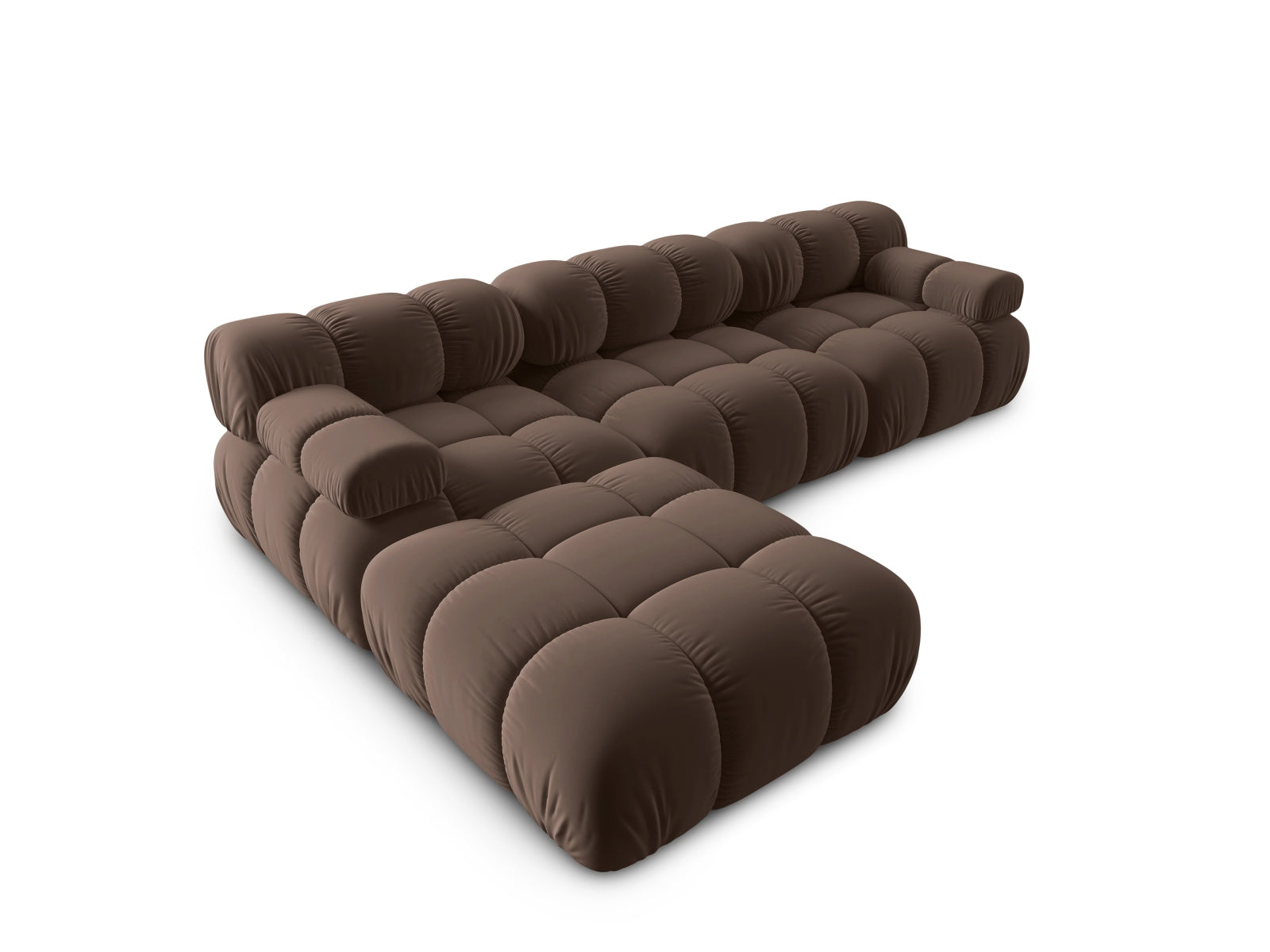 Elegantes Bellis Velour Sofa in tiefem Braun, 4-Sitzer, 188 cm, linksseitig, ideal für stilvolle und einladende Wohnräume.