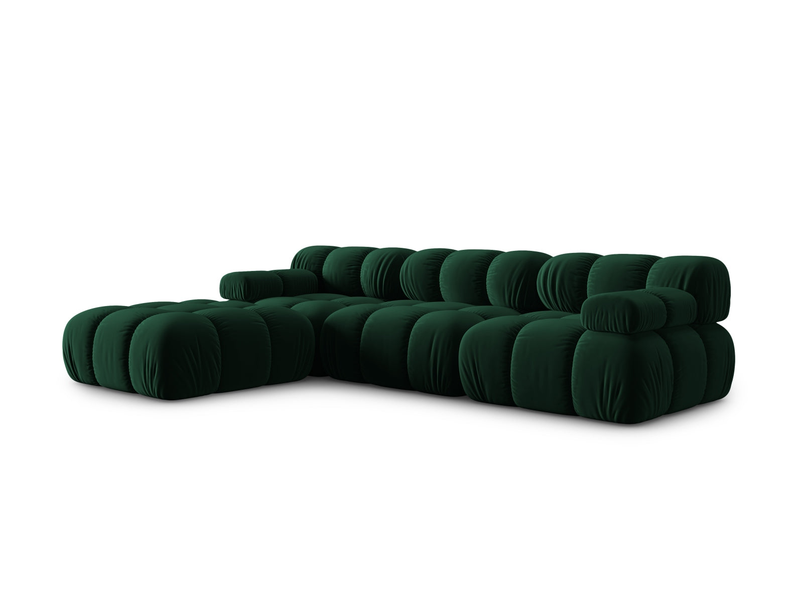 Modulares Bellis Velour Sofa in edlem Bottle Green-Bluvel, 4-Sitzer, 188cm, linksseitig, perfekt für moderne und gemütliche Wohnkonzepte.
