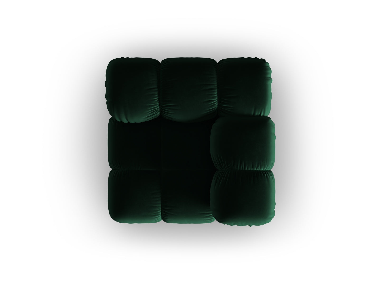 Stylischer Bellis Velour Modul Corner 1 Sitzer in tiefem Flaschengrün, perfekt für moderne Wohnkonzepte und individuelle Sitzlösungen.