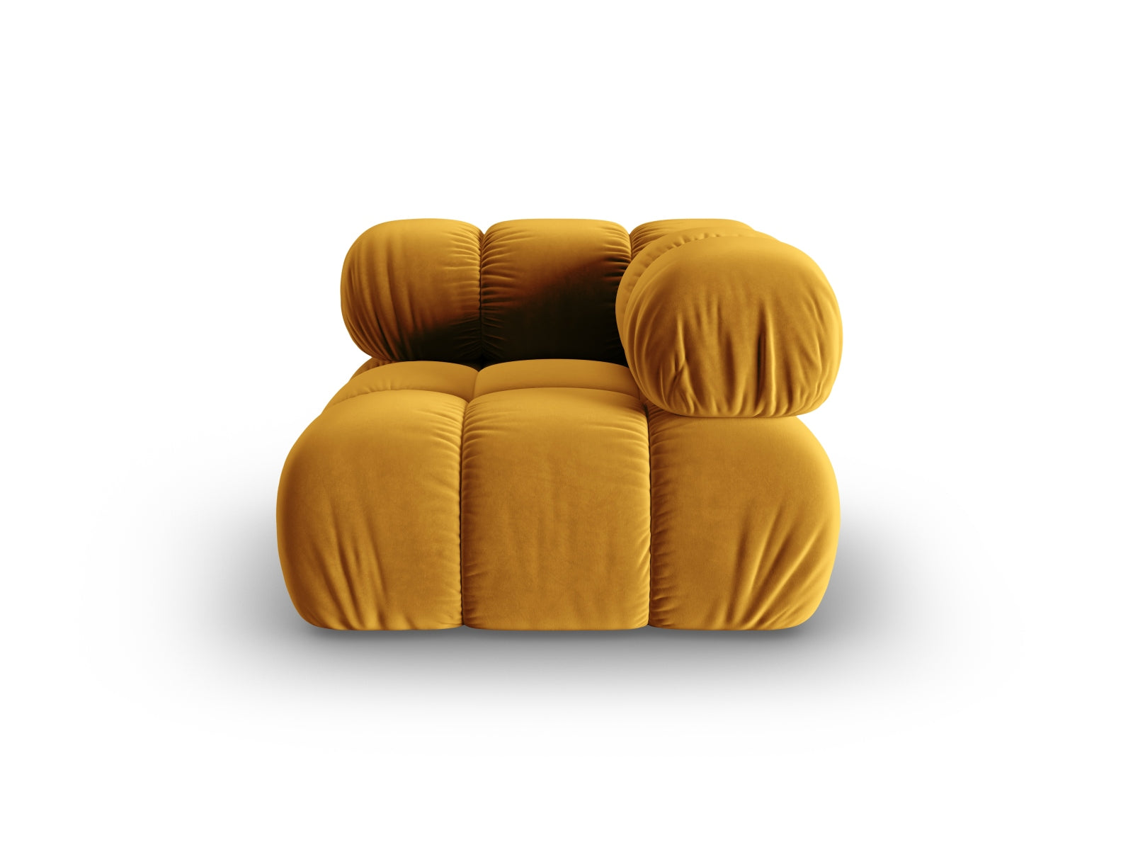 Eleganter Bellis Velour Modul Corner 1 Sitzer in stilvollem Gelb-Blau, ideal für moderne Wohnräume und vielseitige Sofa-Kombinationen.