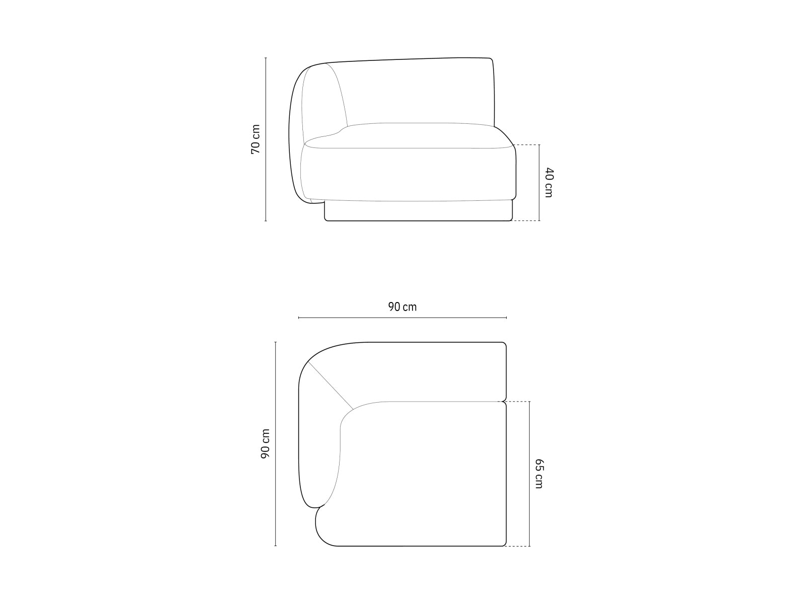Eleganter linker 1-Sitzer Miley Boucle Modul in sattem Olivgrün, ideal für stilvolle Wohnräume und entspannende Rückzugsorte.