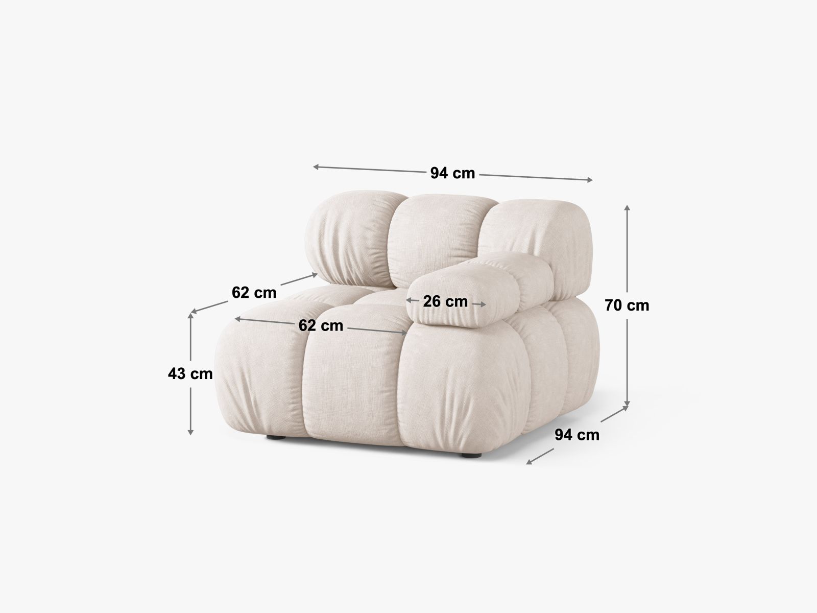 Stylisches 1-Sitzer Modul links Bellis in edlem Petrol, perfekt für kreative Sofa-Kombinationen und modernes Wohndesign.